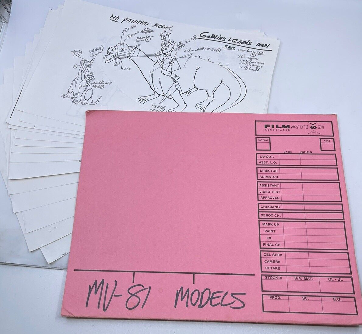 1984 He-man MOTU Ep 81 Filmation Production Art Character Model Lot w Folder