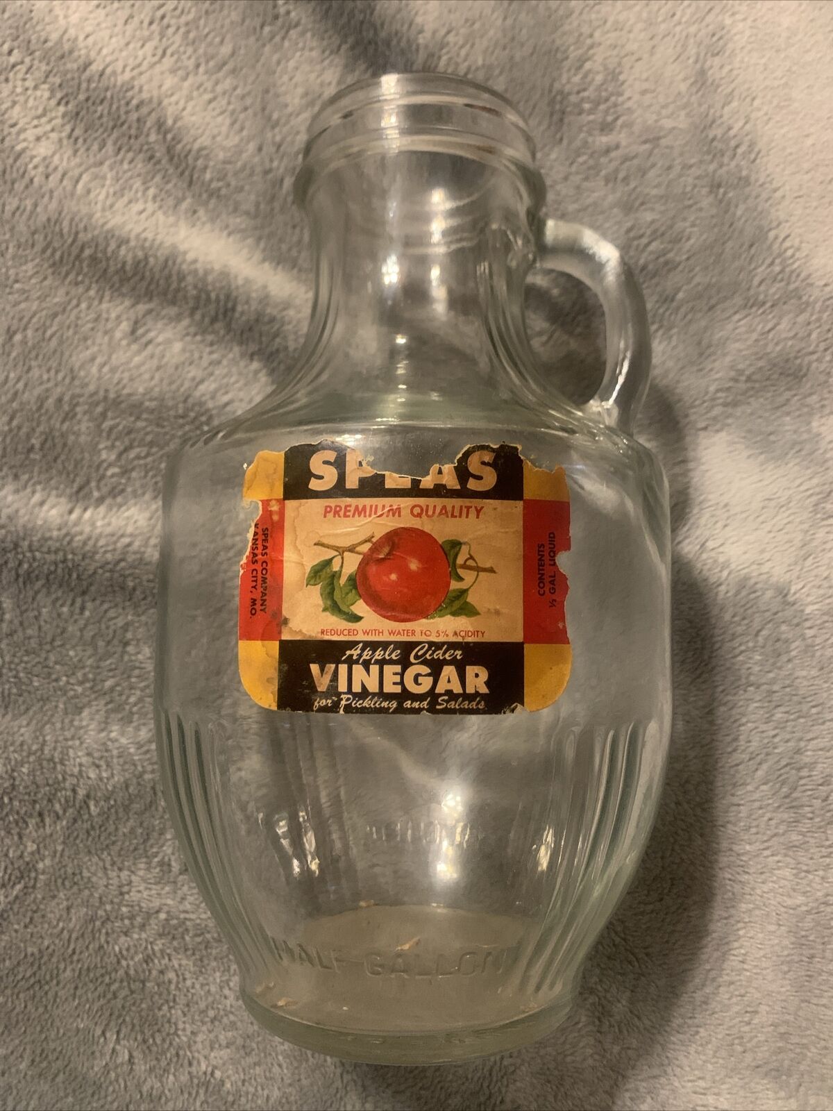 Vintage Speas Apple Cider Vinegar Paper Label Half Gallon U-Sav-It Pitcher 👀