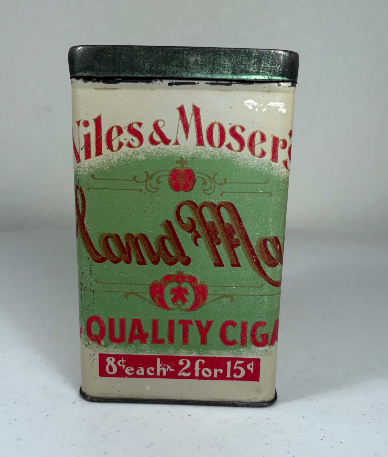 Antique Cigar Tin Box Niles & Moser’s Hand Made Quality Cigar 8 Cents