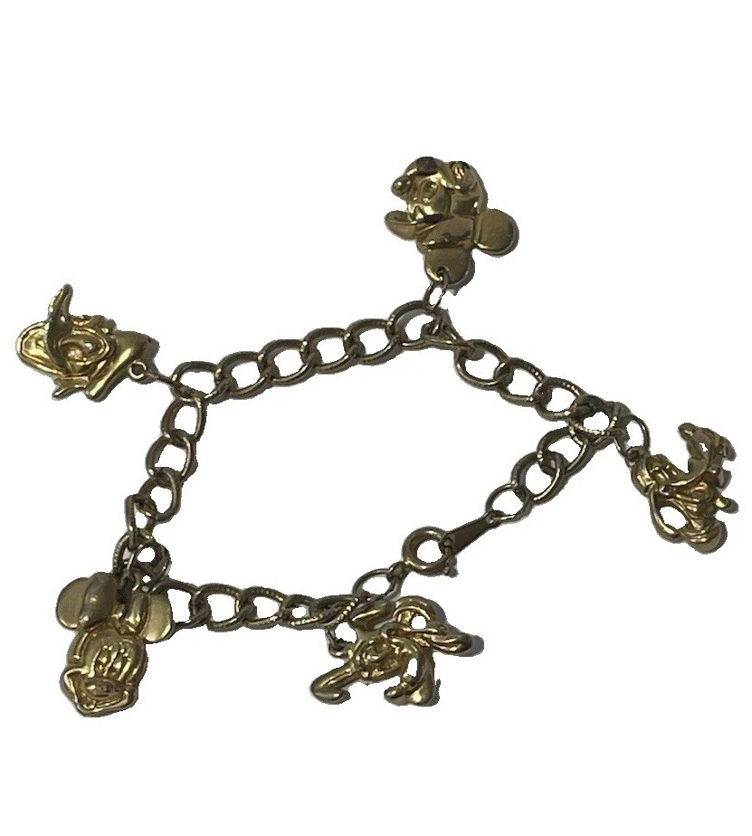 Disney 7 Seven Dwarfs Gold Tone Metal Charm Bracelet 6.5