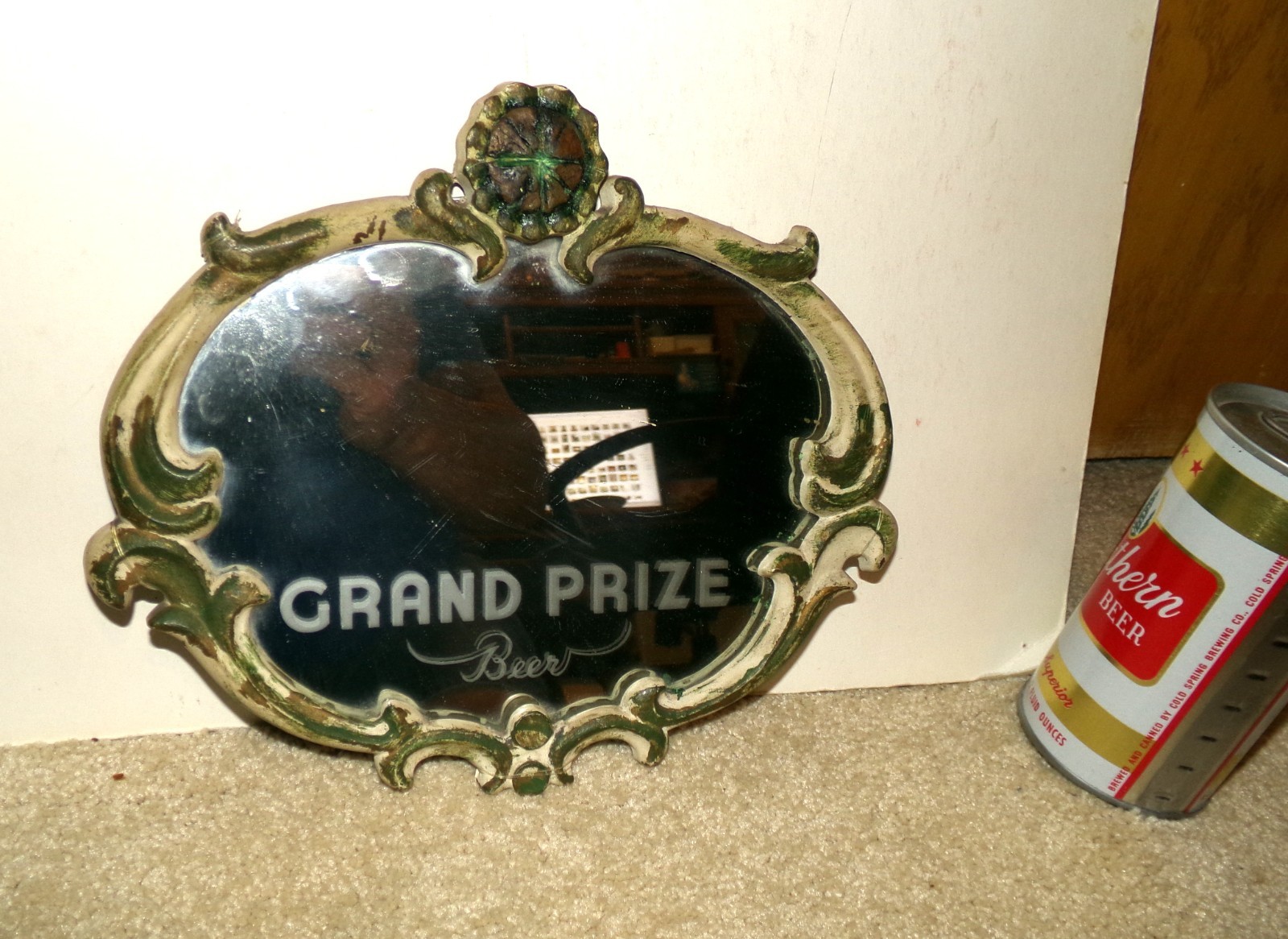 1940's GRAND PRIZE beer fancy framed mirror sign HOUSTON, TEXAS 1940's GRAND PRIZE beer fancy framed mirror sign HOUSTON, TEXAS