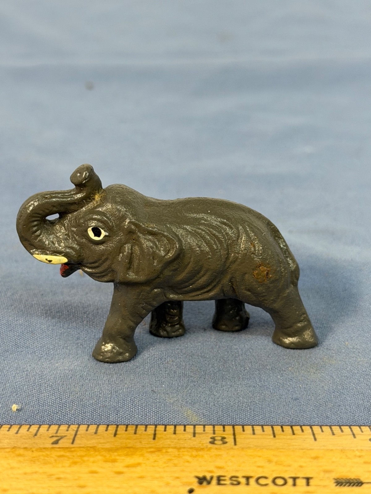 1936 Vintage Cracker Jack Prize Gray Elephant Figurine Trunk Up #18