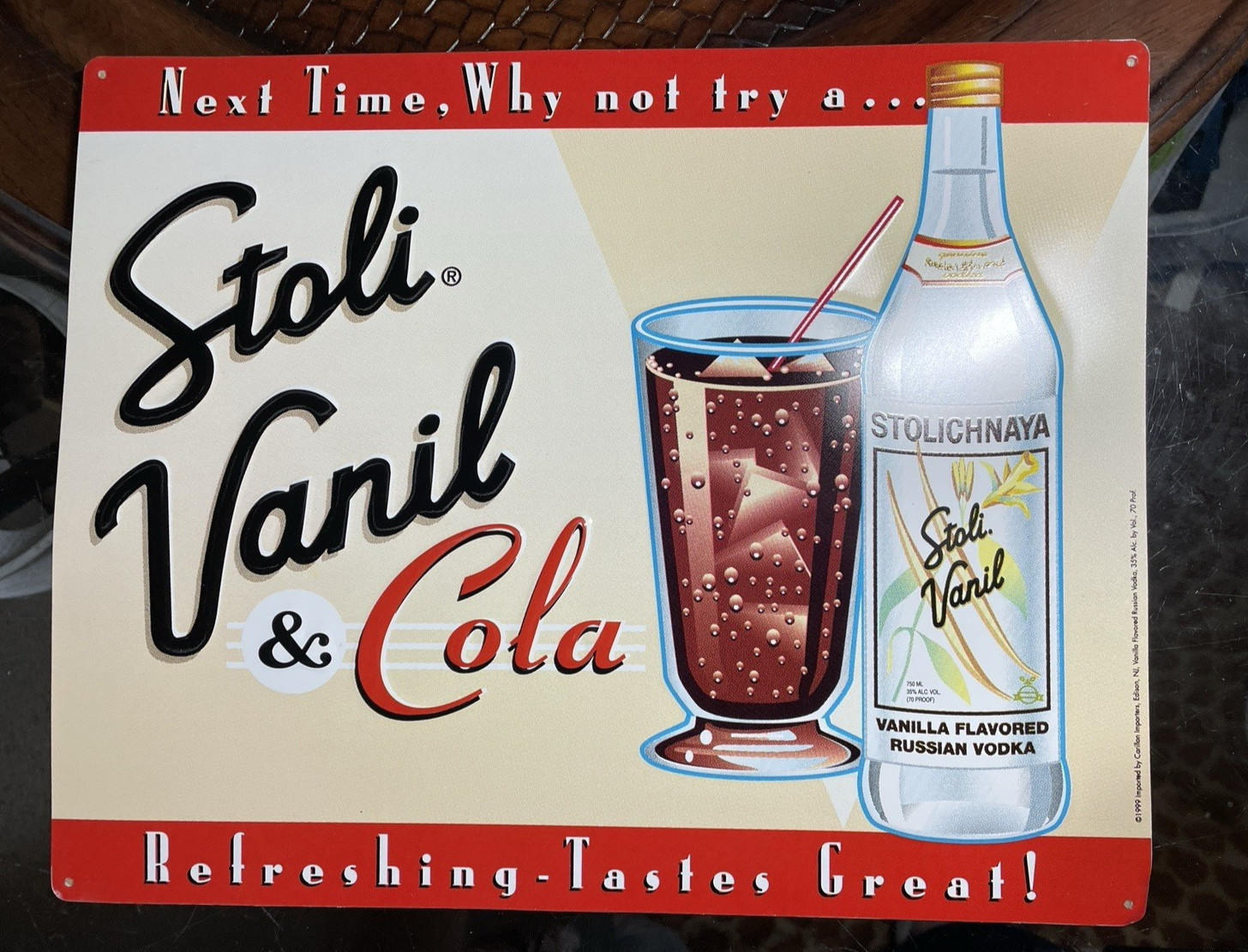 Stoli Stolichnaya Russian Vodka Metal Wall Sign Tin Bar Garage 13.75x 11\ Stoli Stolichnaya Russian Vodka Metal Wall Sign Tin Bar Garage 13.75x 11\
