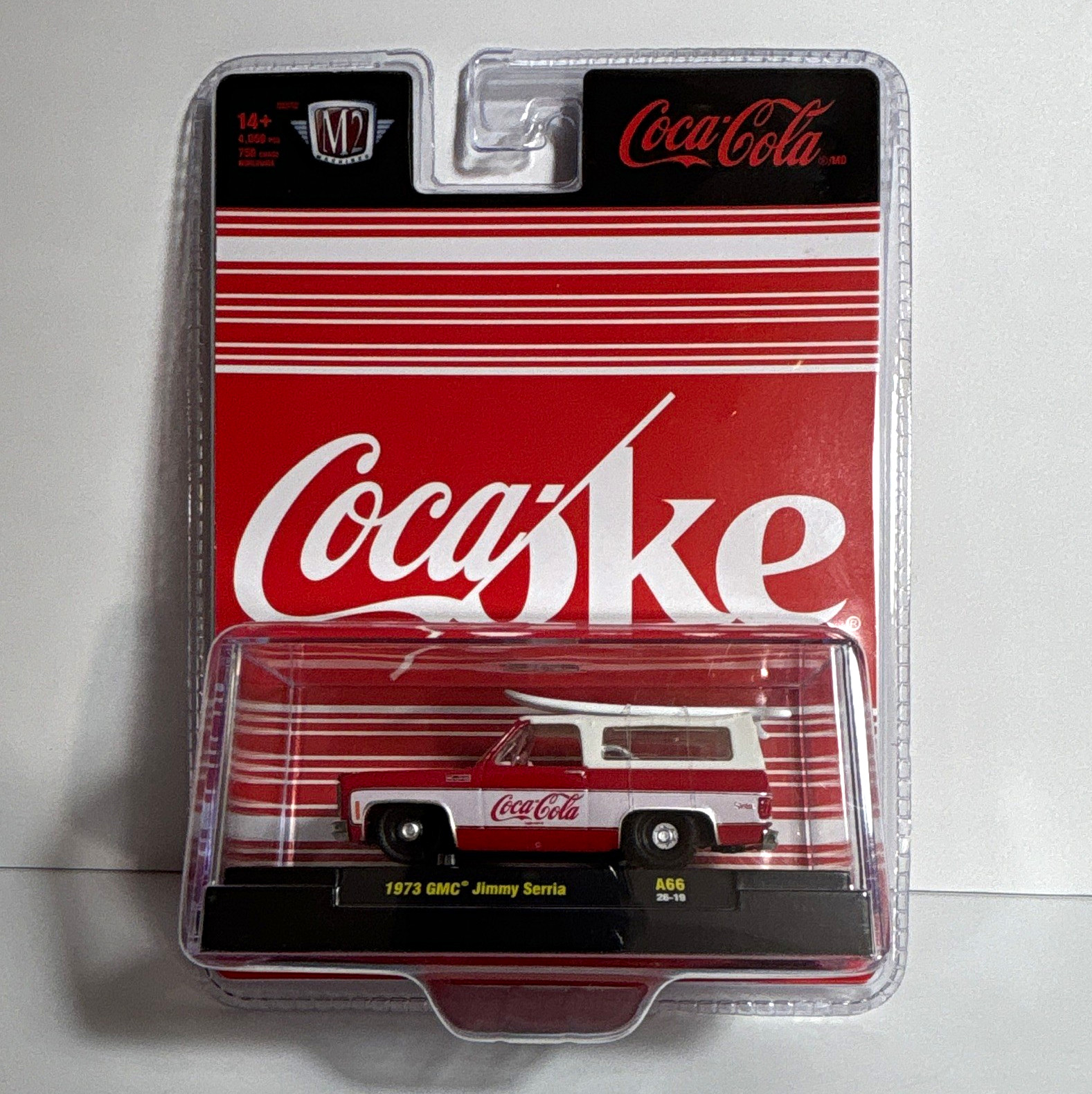 Coca-Cola 1973 GMC Jimmy Sierra Surf Board M2 Machines 1:64 Diecast Red/WhiteA66