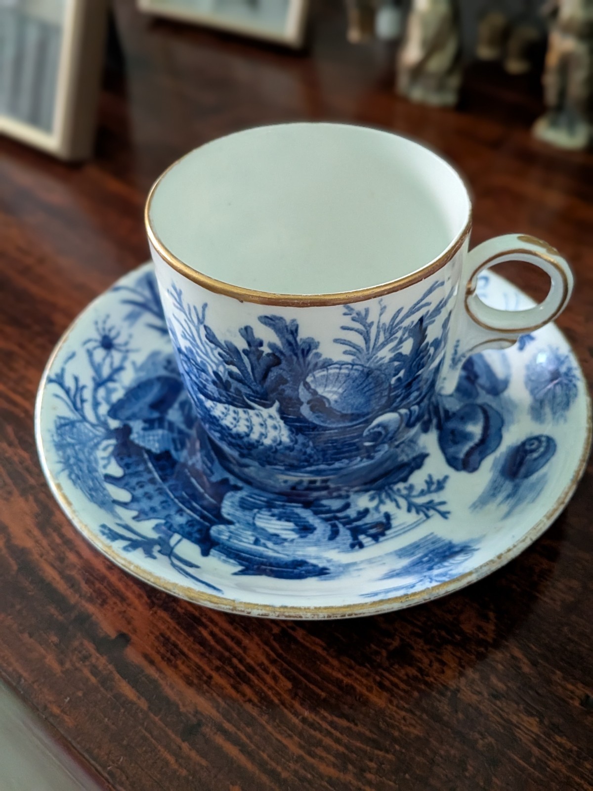 Antique 1881 Victorian Aesthetic Movement Cup & Saucer-Sea Life Motif-British