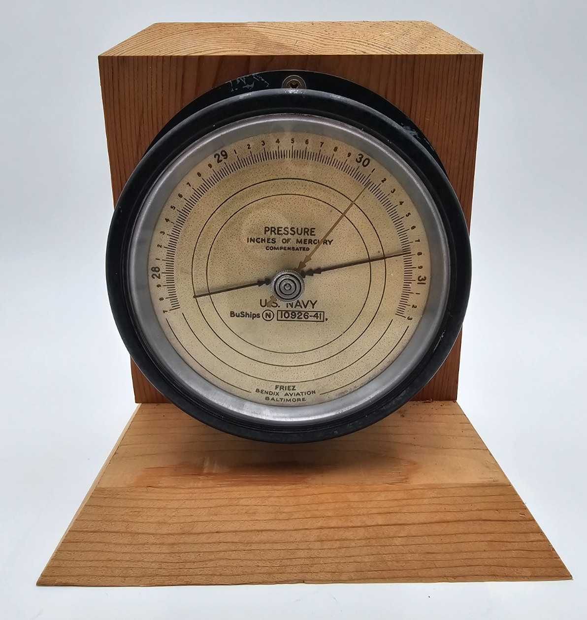 Vintage WWII Navy Barometer Baltimore Friez Antique Pressure Inches Of Merc RARE
