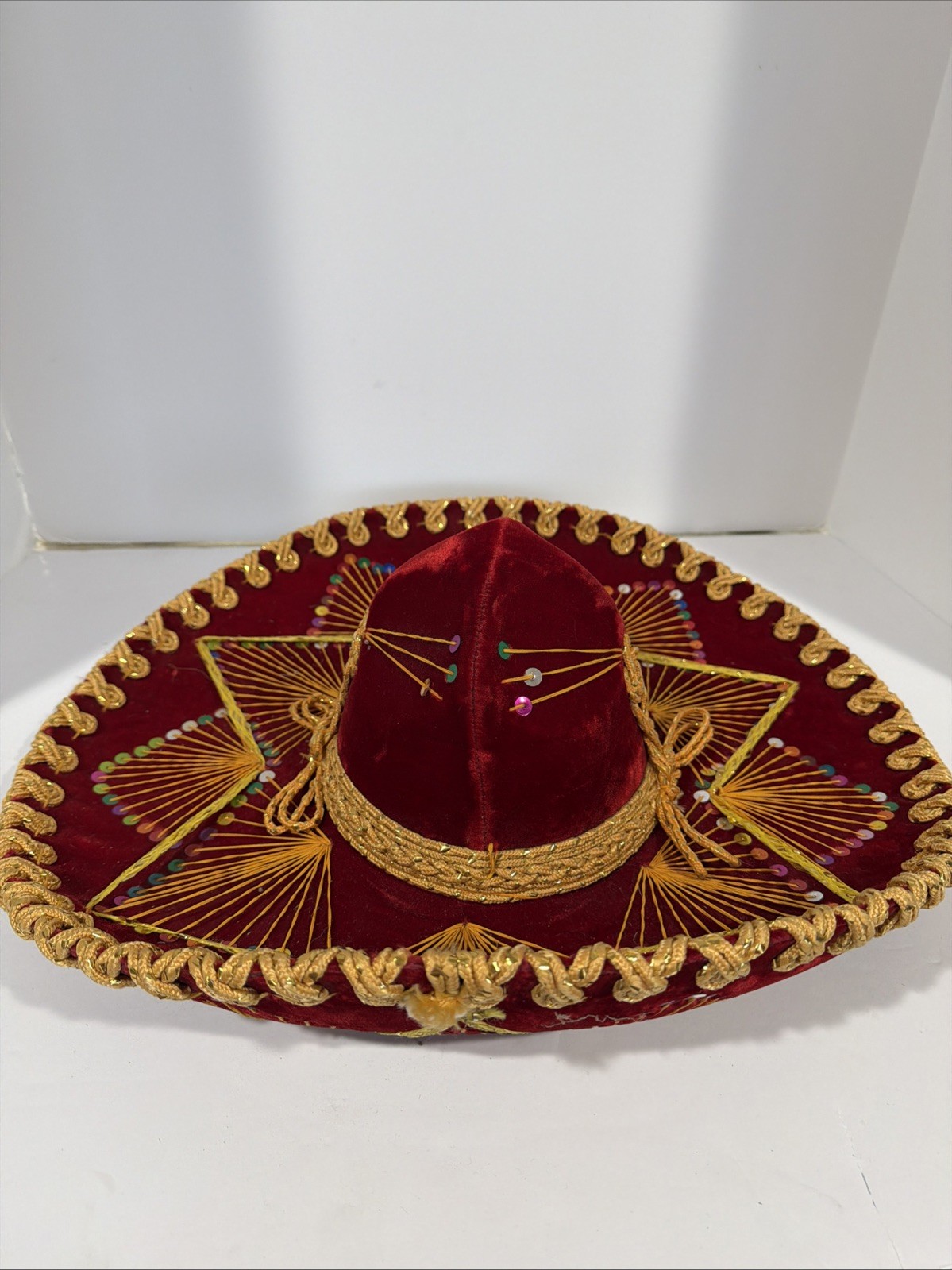Gorgeous Pigalle XXXXX Mariachi Sombrero Red Velvet Gold Trim Mexican 19” Hat.