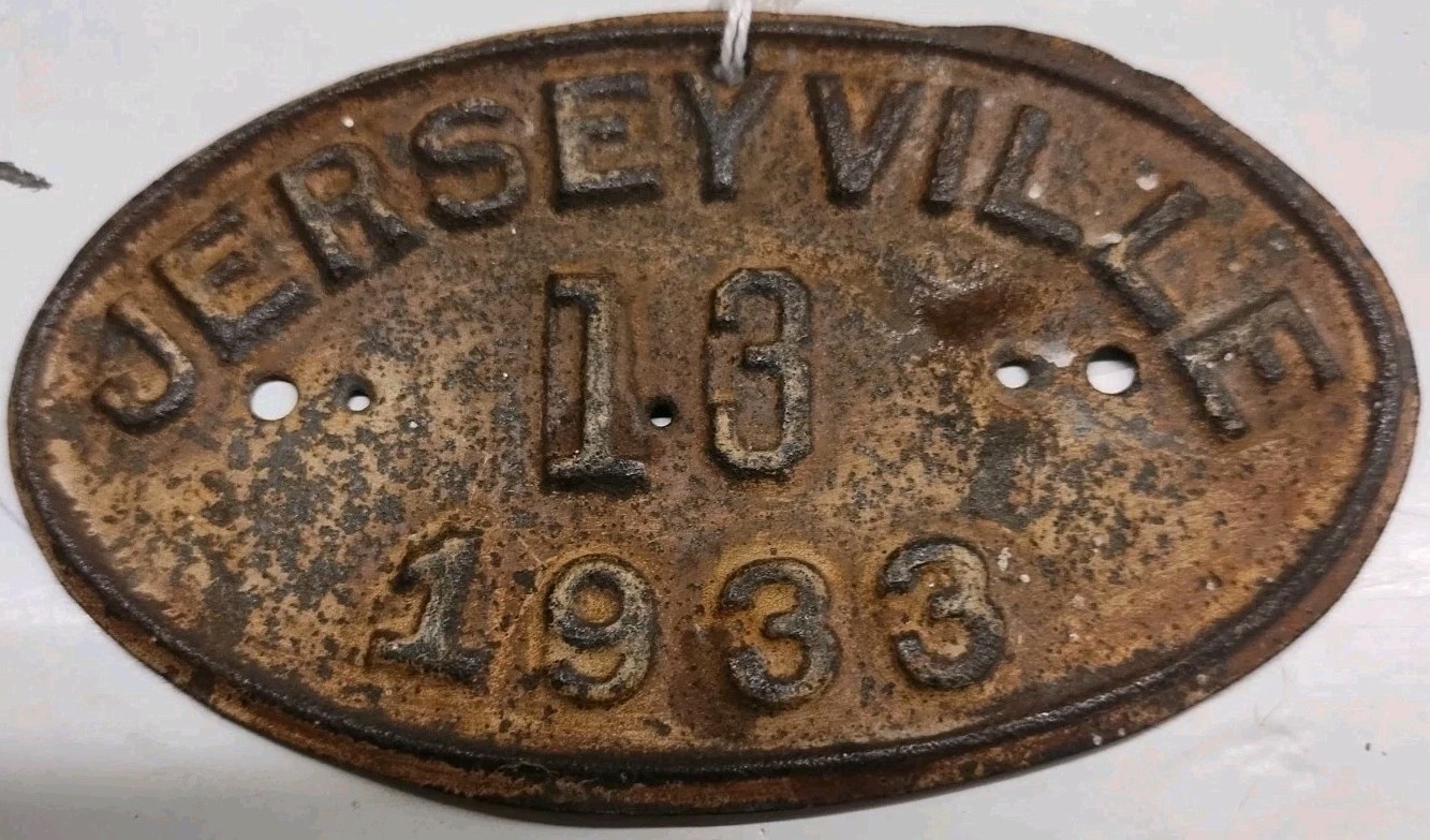 Scarce 1933 Metal Jerseyville, IL #13 Freight Tag🔴🟠🟡🔴⚪🔵