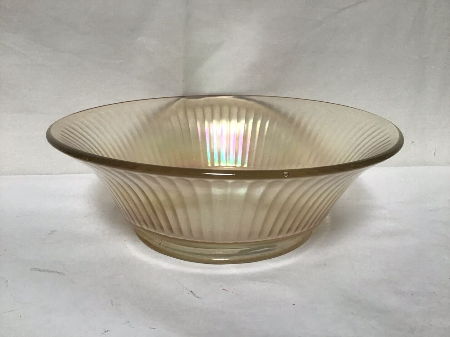 BB95 Antique Two Vintage 1930s Pearlescent Carnival Glass Ribbed Serving Bowl