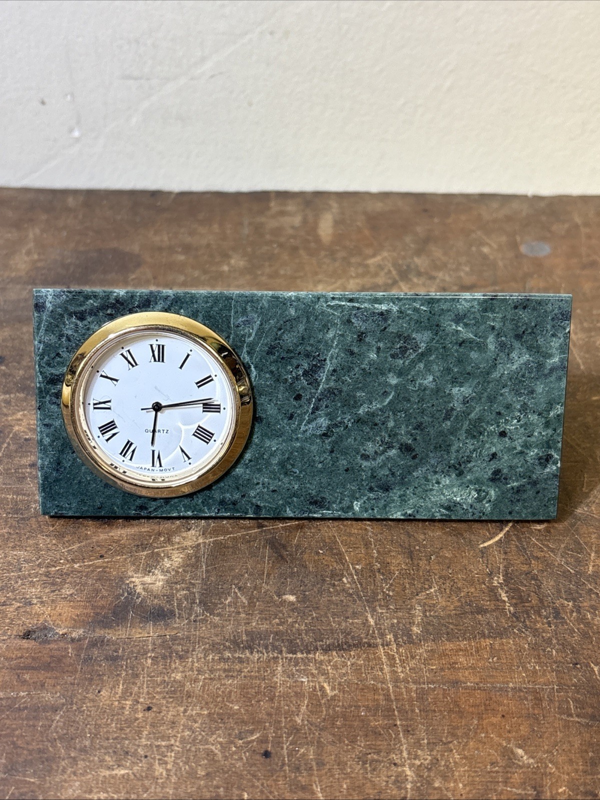 Quartz AITG Mini Desk Clock Paper Weight Marble Style Green  Original Box