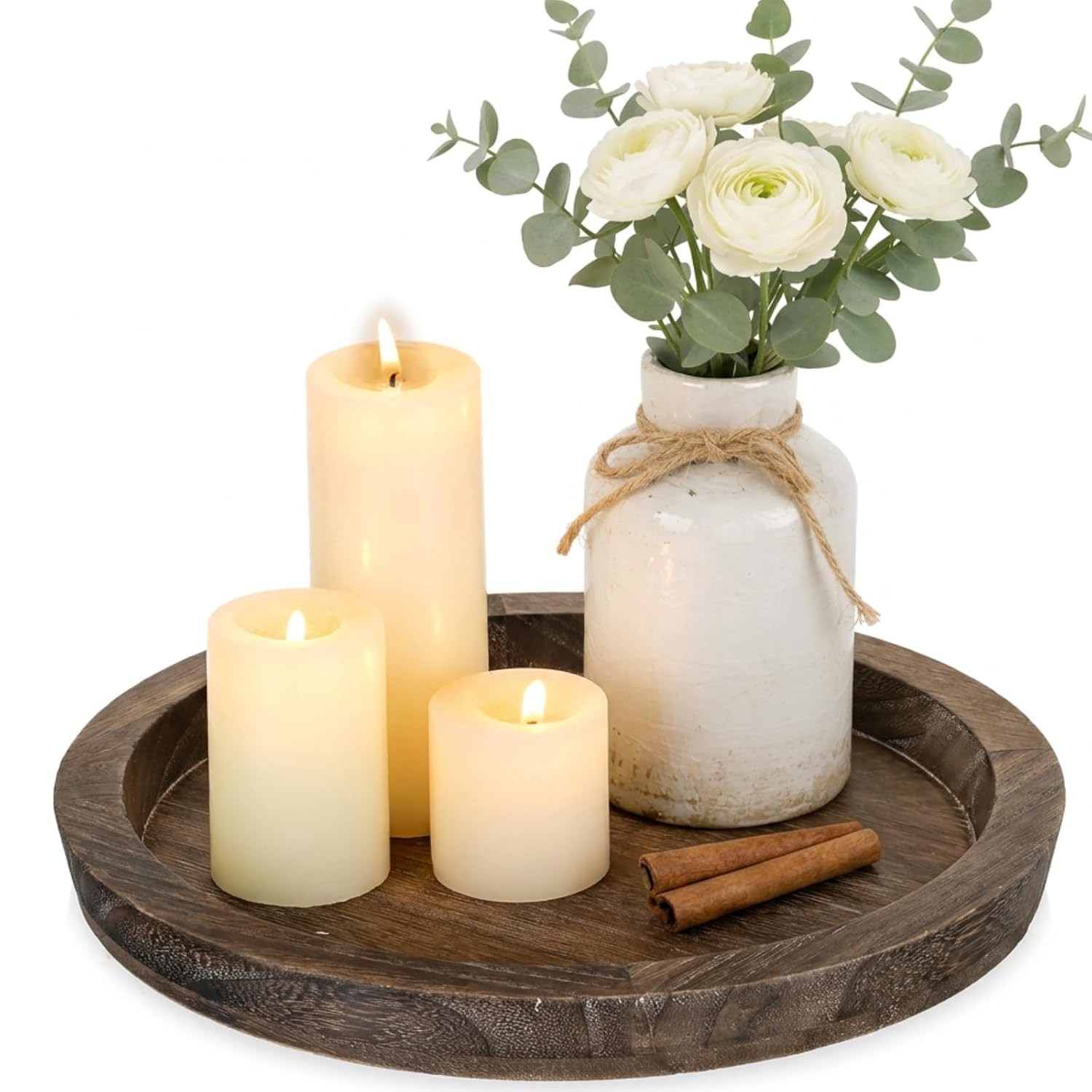 Distressed Round Wooden Candle Tray Holder for Living Room Decor Distressed Round Wooden Candle Tray Holder for Living Room Decor
