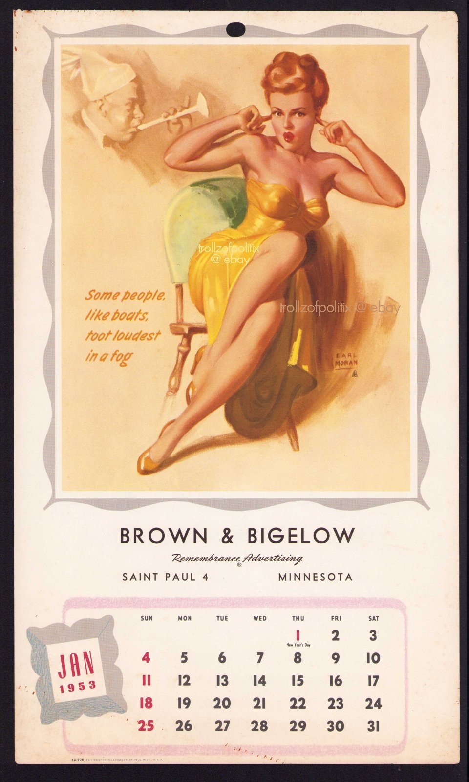 1953 MARILYN MONROE NORMA JEANE PINUP GIRL CALENDAR PAGE POSTER EARL MORAN ART