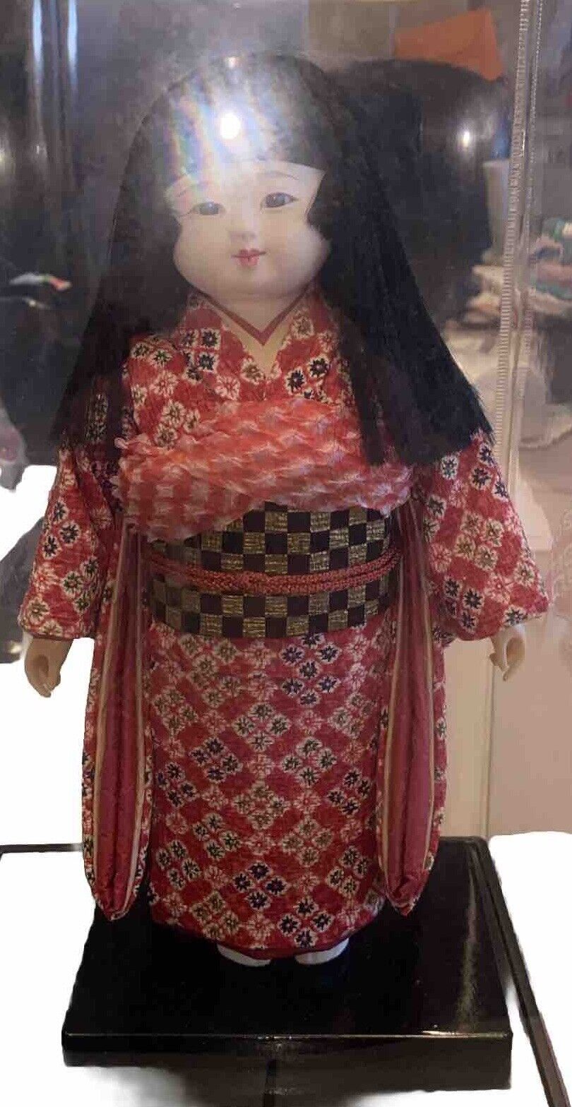Vintage Japanese Ichimatsu Ningyo Doll Standing 17” Kimono Geisha with Stand