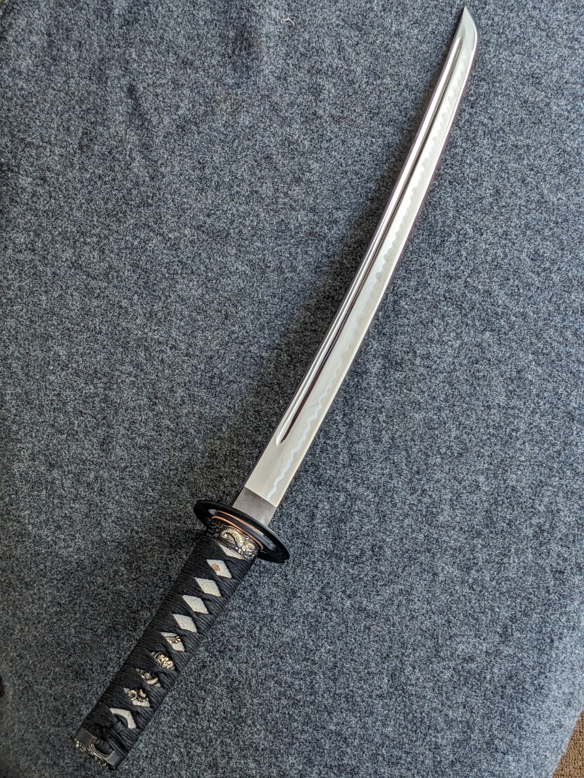 Japanese Imitation Sword Black Scabbard Samurai Katana Dragon Pattern Edo period