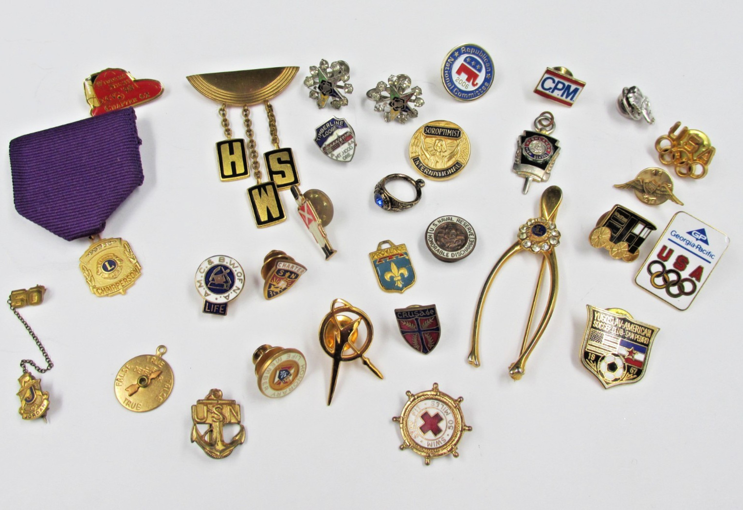 Vintage Fraternal Military Award Jewelry Lot Clubs School Olympic ++ 29 Pc
