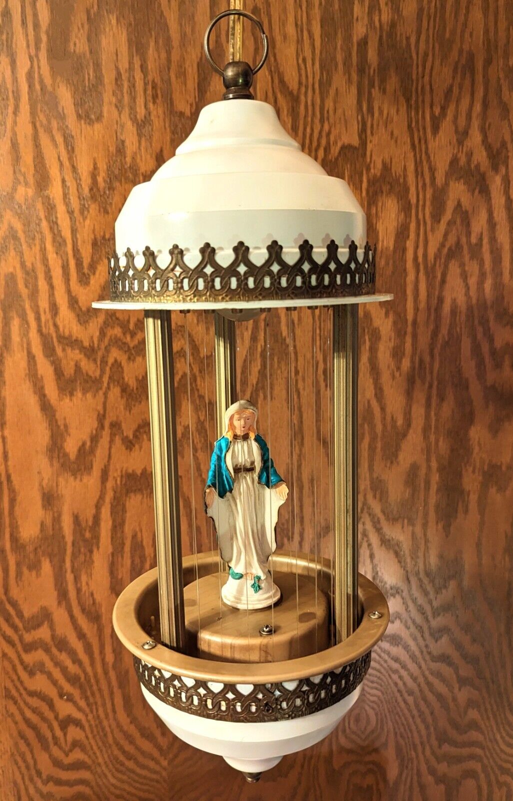 Vintage 70’s Hanging Oil Rain Swag Lamp Virgin Mary Madonna 17”