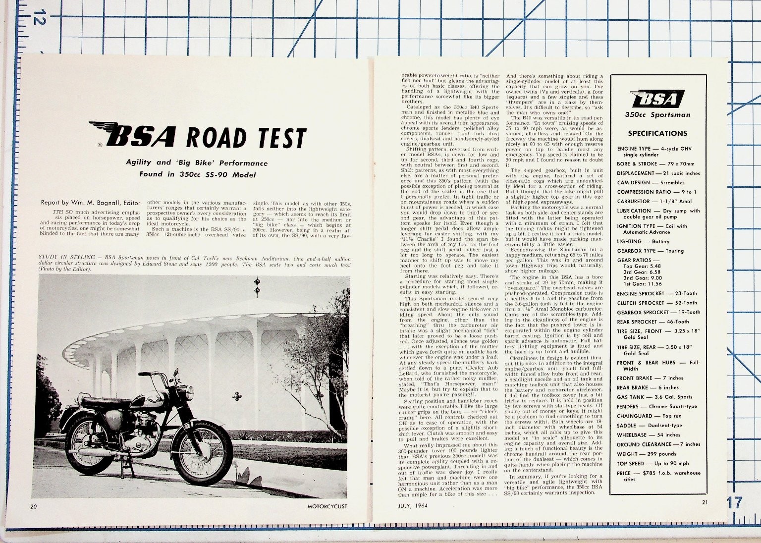 1964 BSA 350cc SS-90 Sportsman Motorcycle Road Test Article Magazine Page 1964 BSA 350cc SS-90 Sportsman Motorcycle Road Test Article Magazine Page