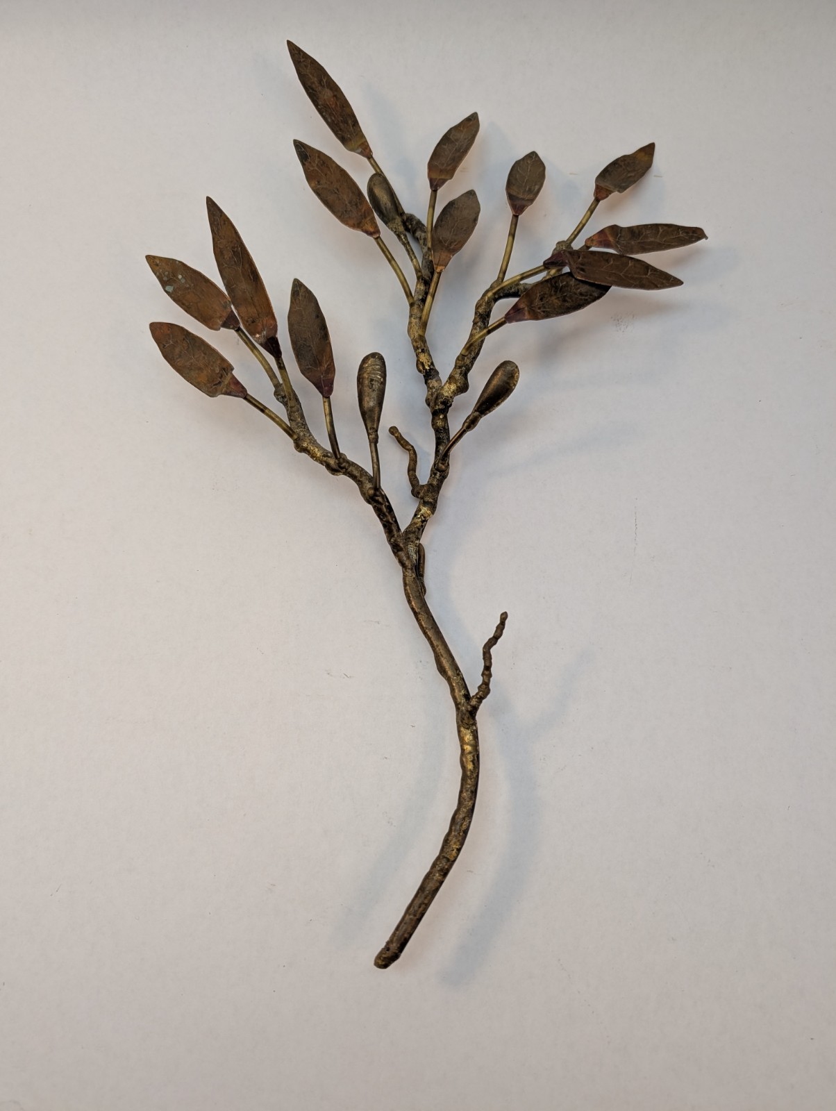 Vintage MCM Copper Leaf Branch Wall Hanging Sculpture Art by B. Anthony Burns