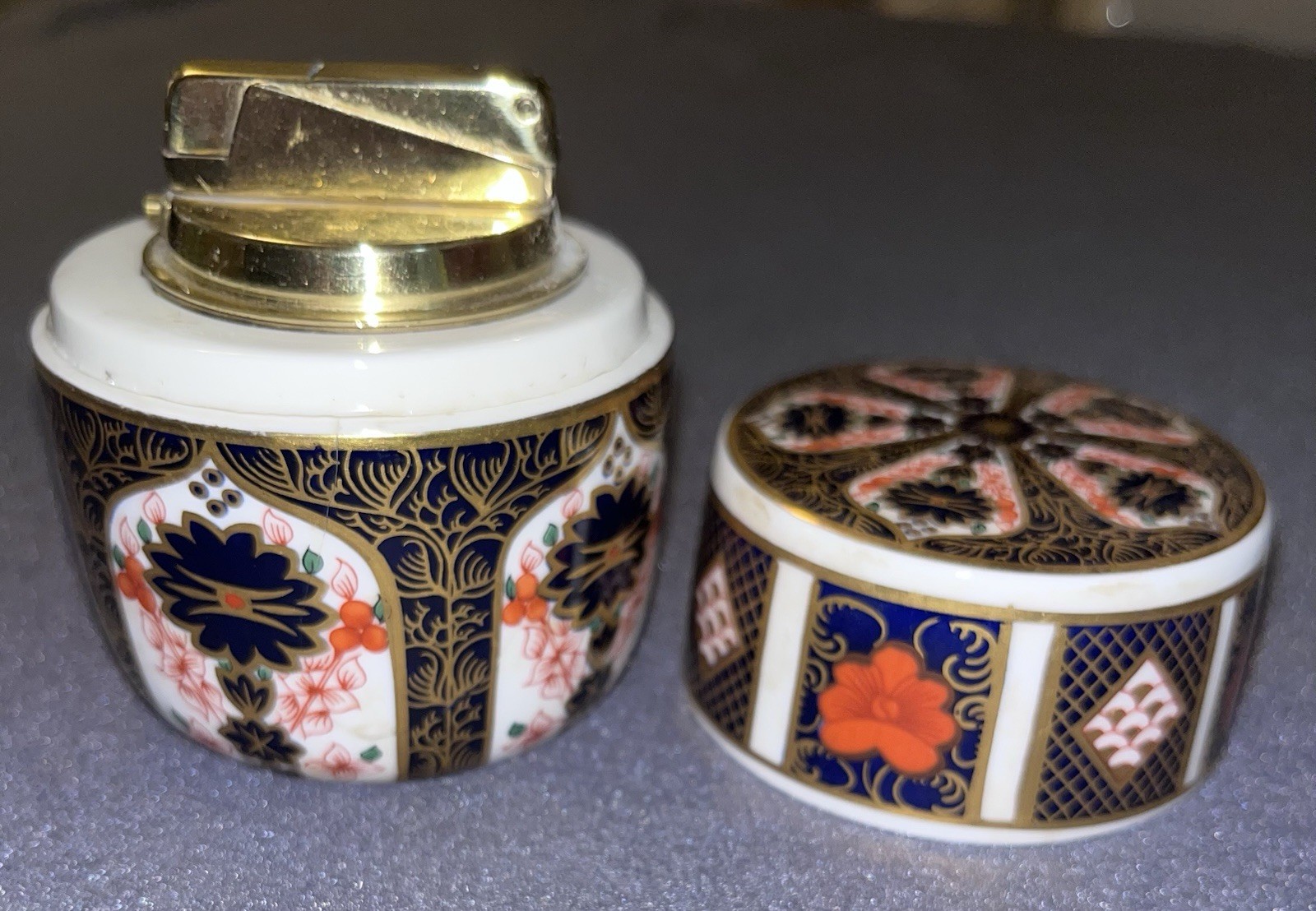 Vintage Royal Crown Derby Imari Porcelain Table Lighter - Broken / Repaired