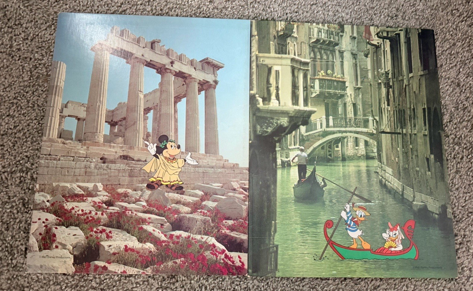 Vtg 1970s Disney School Portfolio Folders Lot 2 Minnie Greece Donald Venice