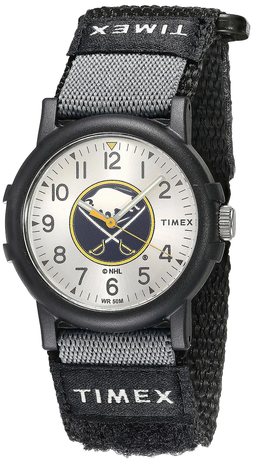 Timex NHL Recruit Buffalo Sabres Men\'s 38mm Silver Dial Black Fabric Watch