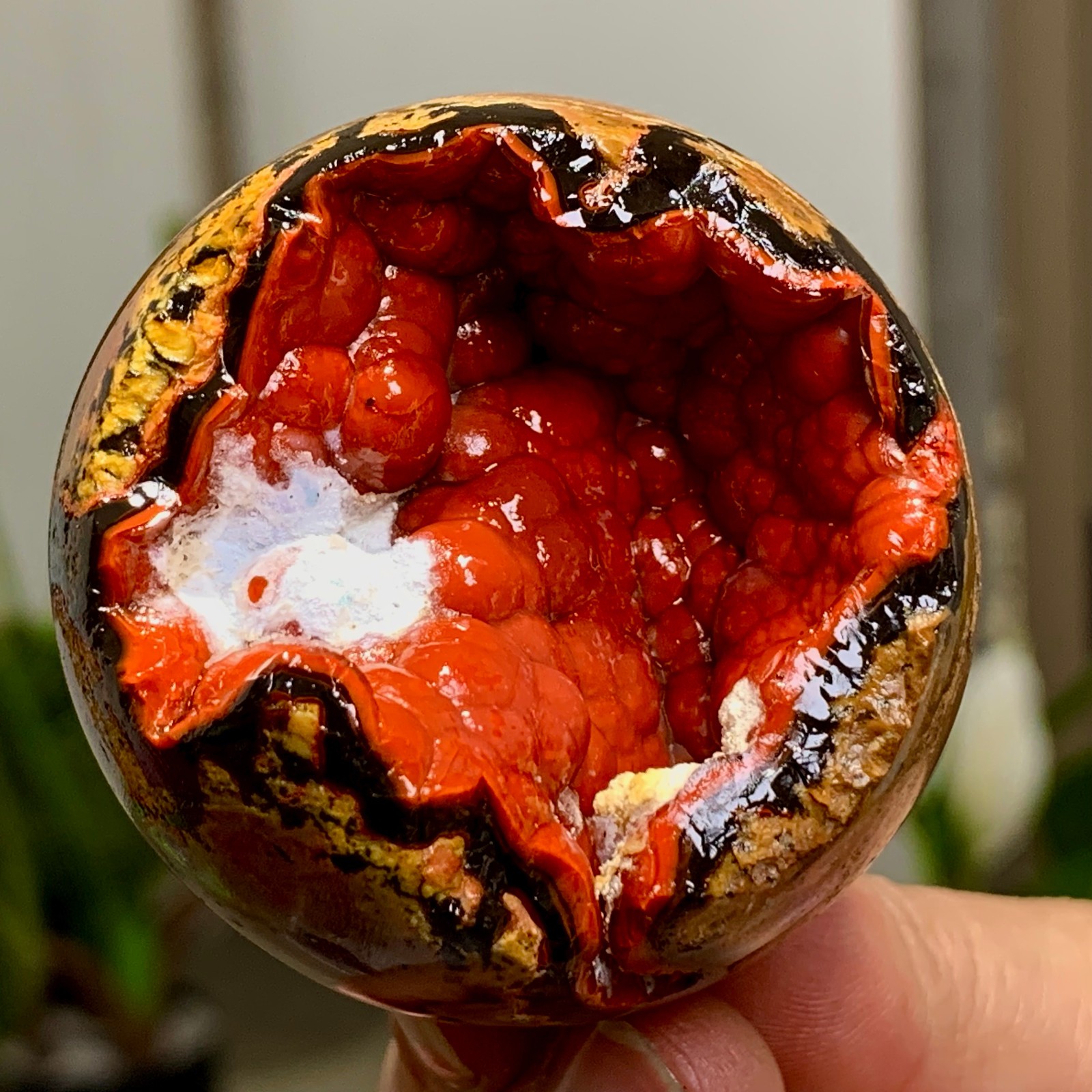 136G Natural Volcanic Red Agate QUARTZ Sphere Crystal Ball Healing