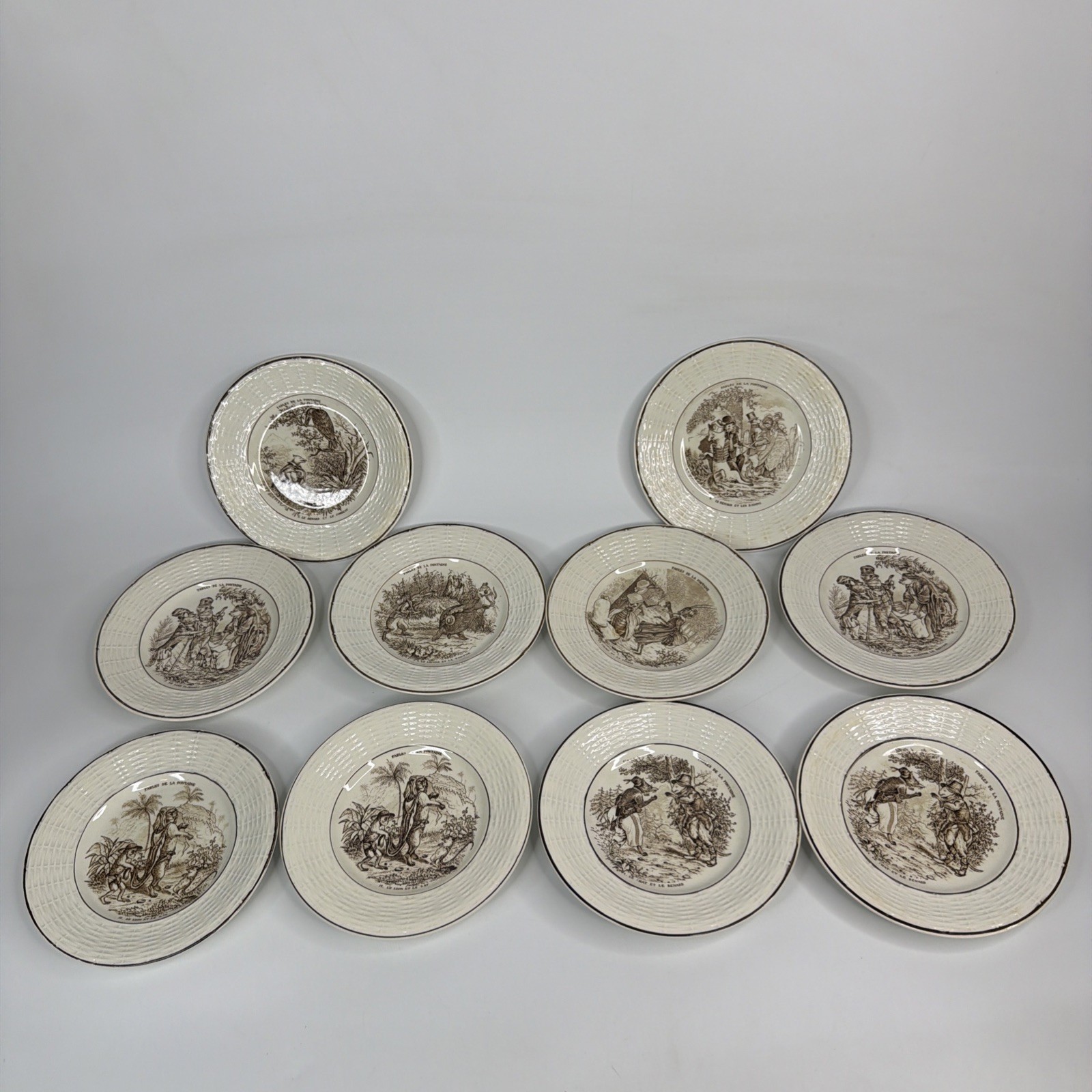 10 Fables de La Fontaine Digoin Sarrguemines France 7” Plates Set