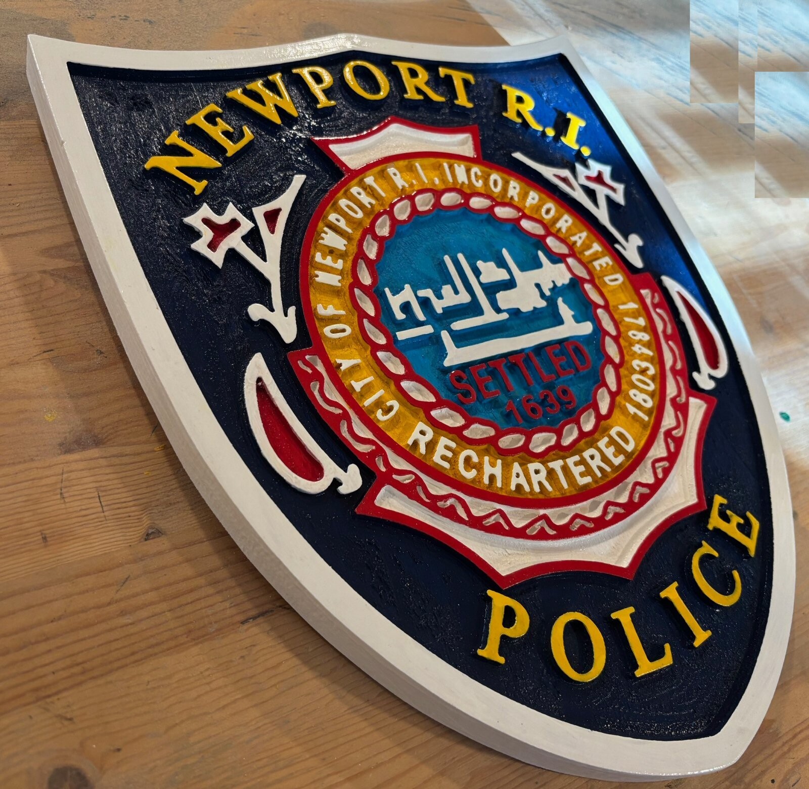 Police Newport Rhode Island 3D routed wood patch plaque sign Custom
