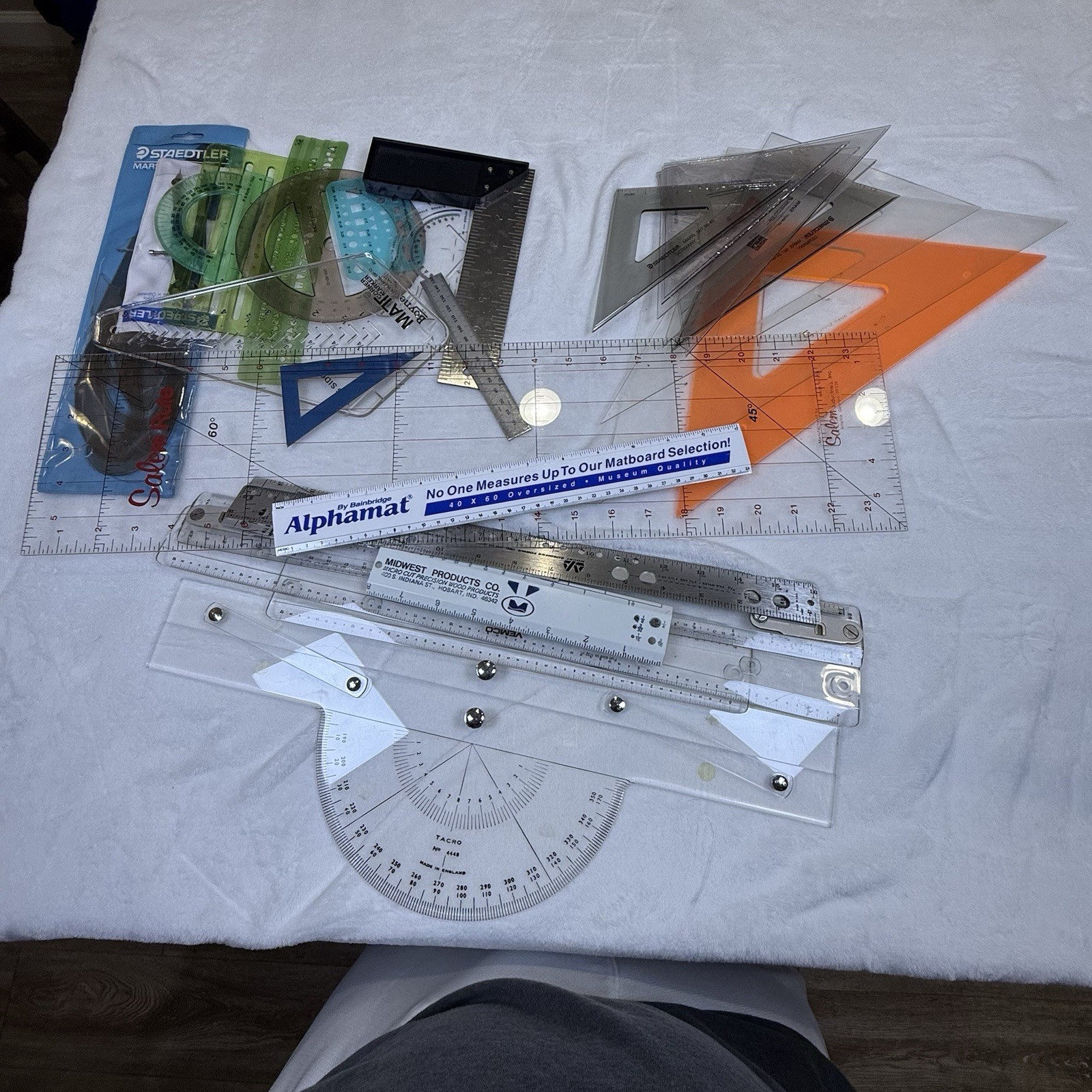 Vintage Drafting Tool Lot Staedtler Salem Rulers Triangles Protractors Compass