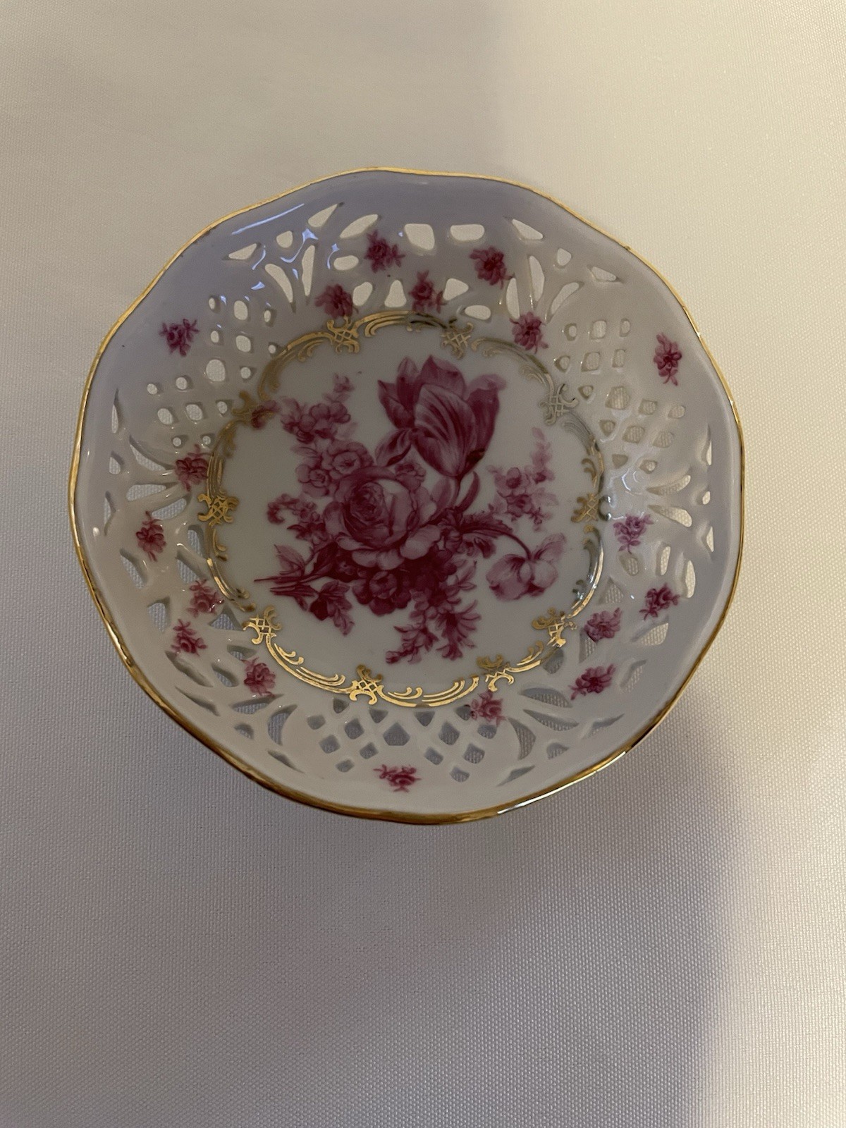 Schumann Bavaria Trinket 3” Bone China Dish Pink Roses Trimmed In Gold