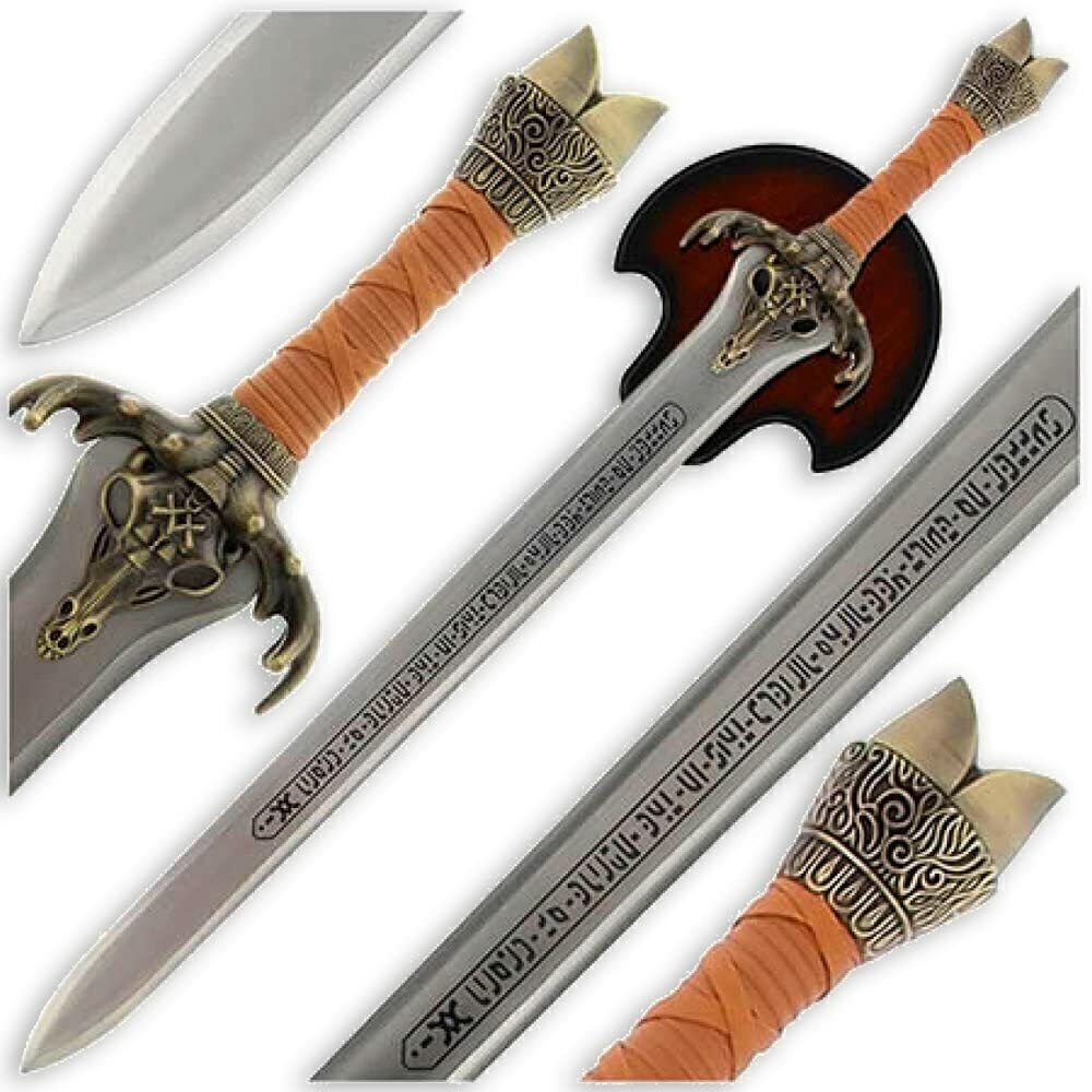 BARBARIAN FATHER'S MEDIEVAL RAMS HEAD MOVIE SWORD COLLECTIBLE + FREE PLAQUE