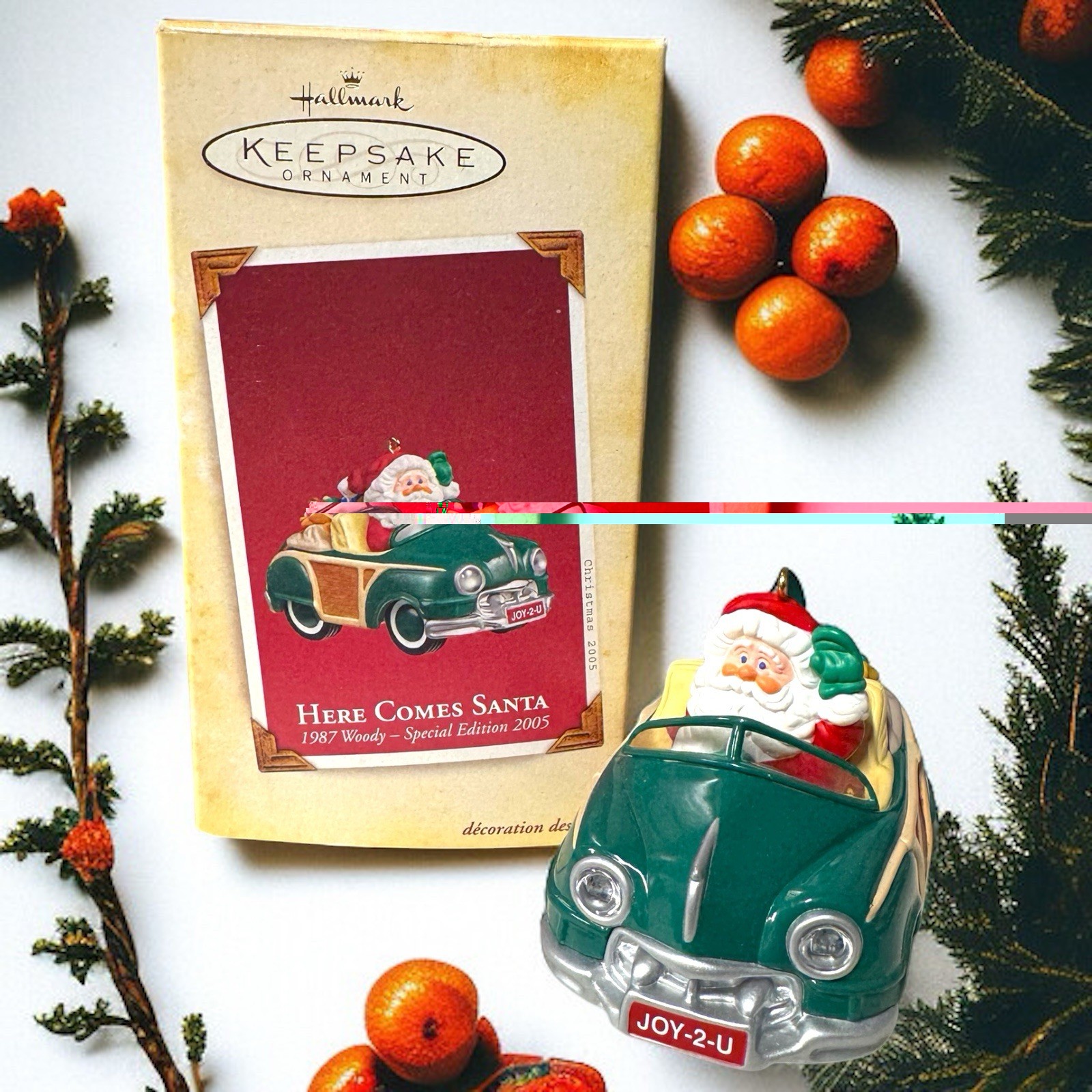 VTG Hallmark Keepsake Ornament Here Comes Santa Woody Station Wagon Holiday 2005