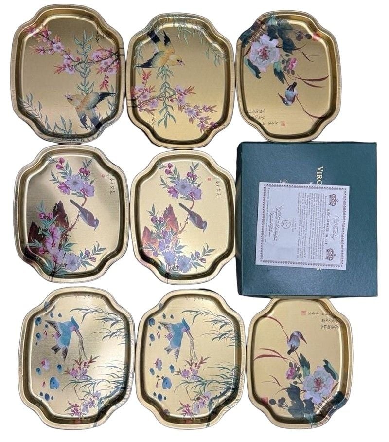Vtg Elite Trays Made in England Bird & Floral Design 8 Metal Trays ...,