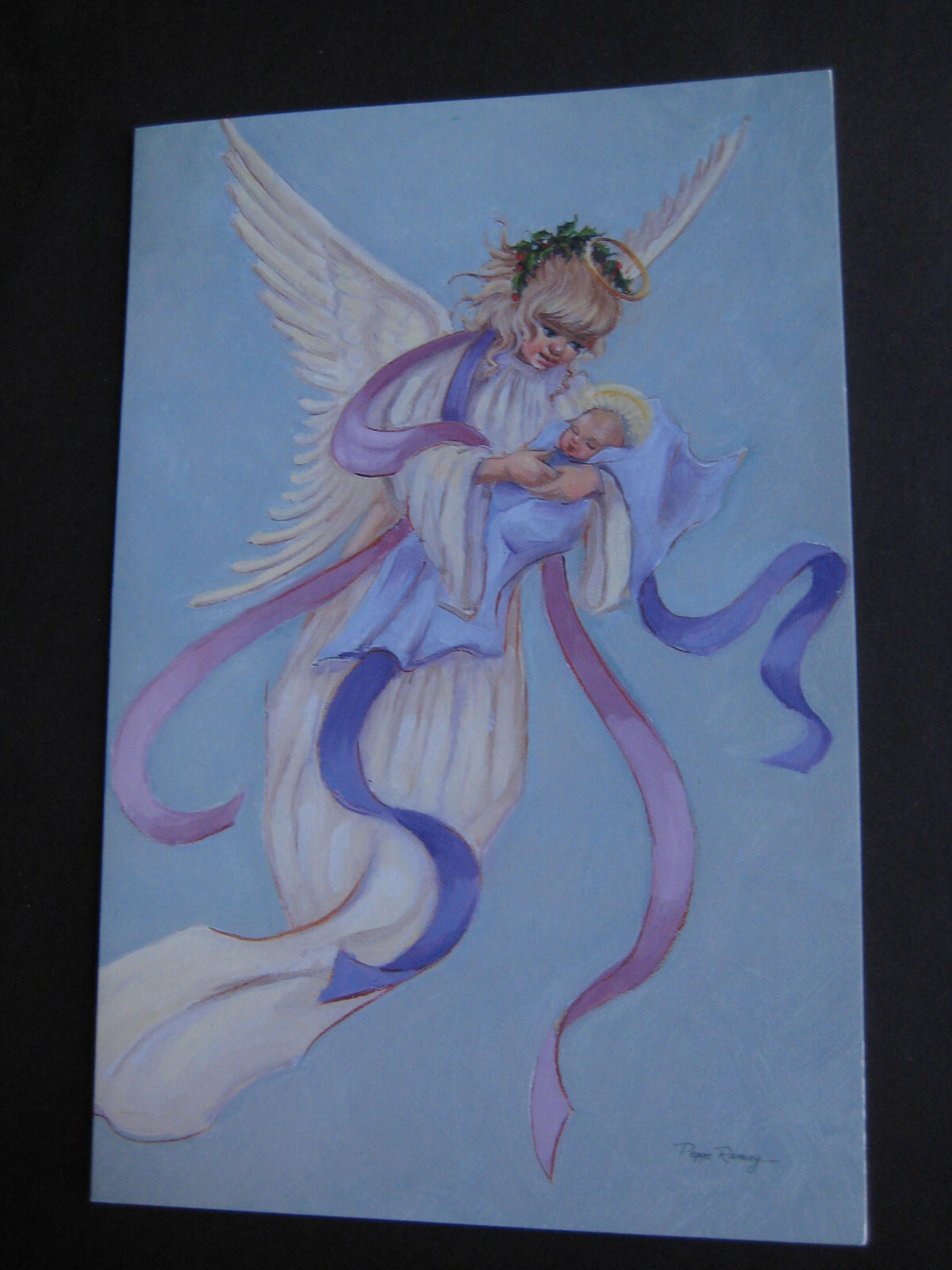 UNUSED vintage greeting card By Pegge Ramsey CHRISTMAS Angel w/ Baby Jesus