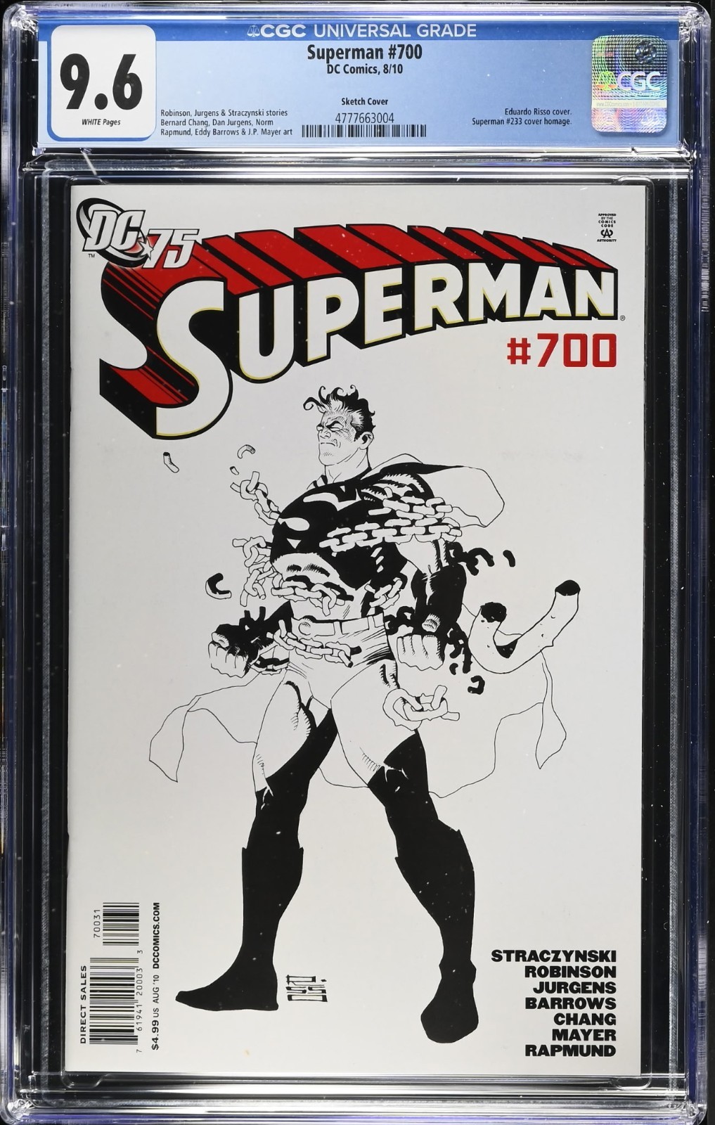 🔥Superman #700 75th Anniversary 1:75 Sketch Variant 9.6 (2010) Eduardo Risso🔥