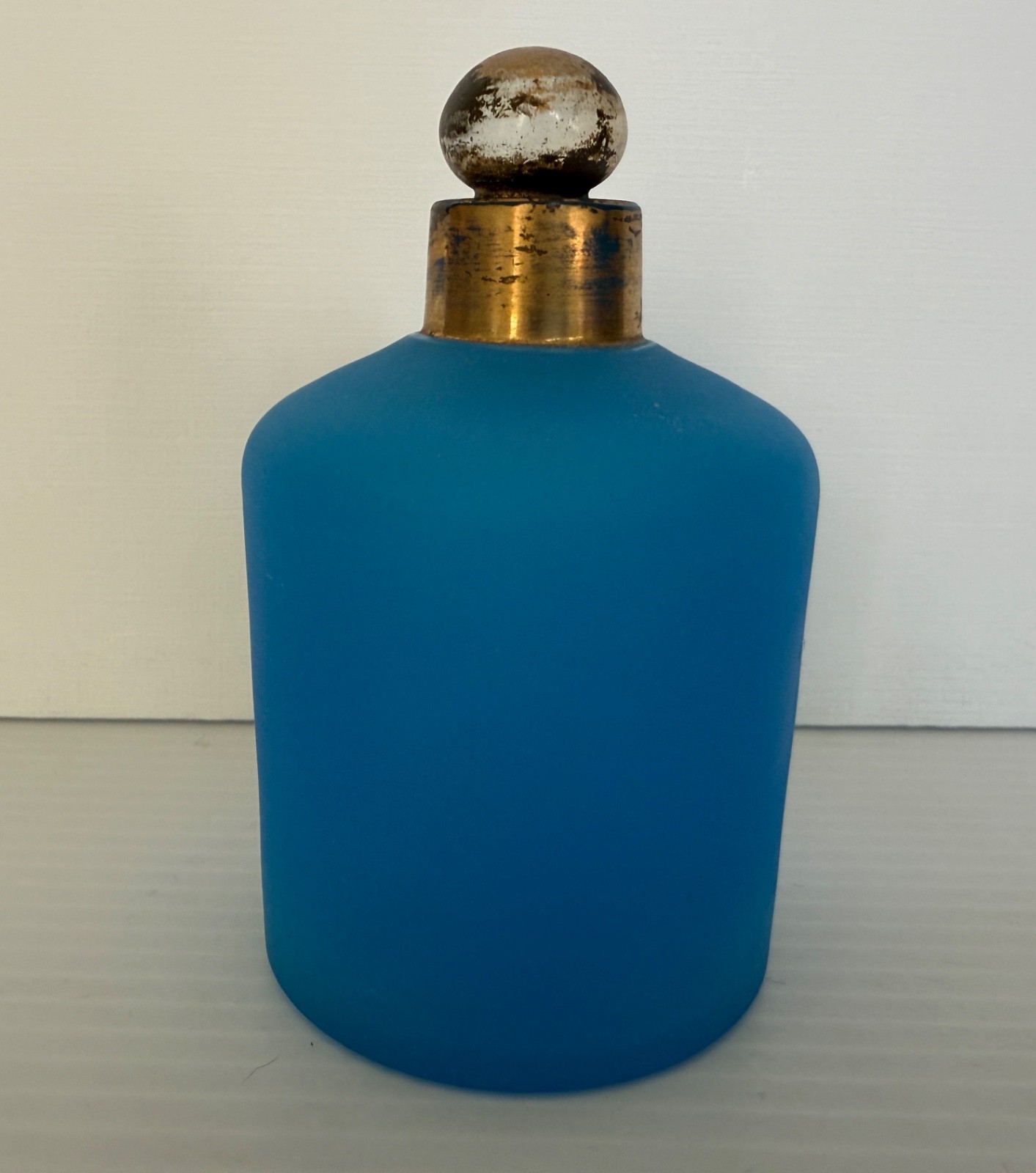 Antique French Blue Opaline Matte Glass Perfume Bottle w/ Original Stopper #41 