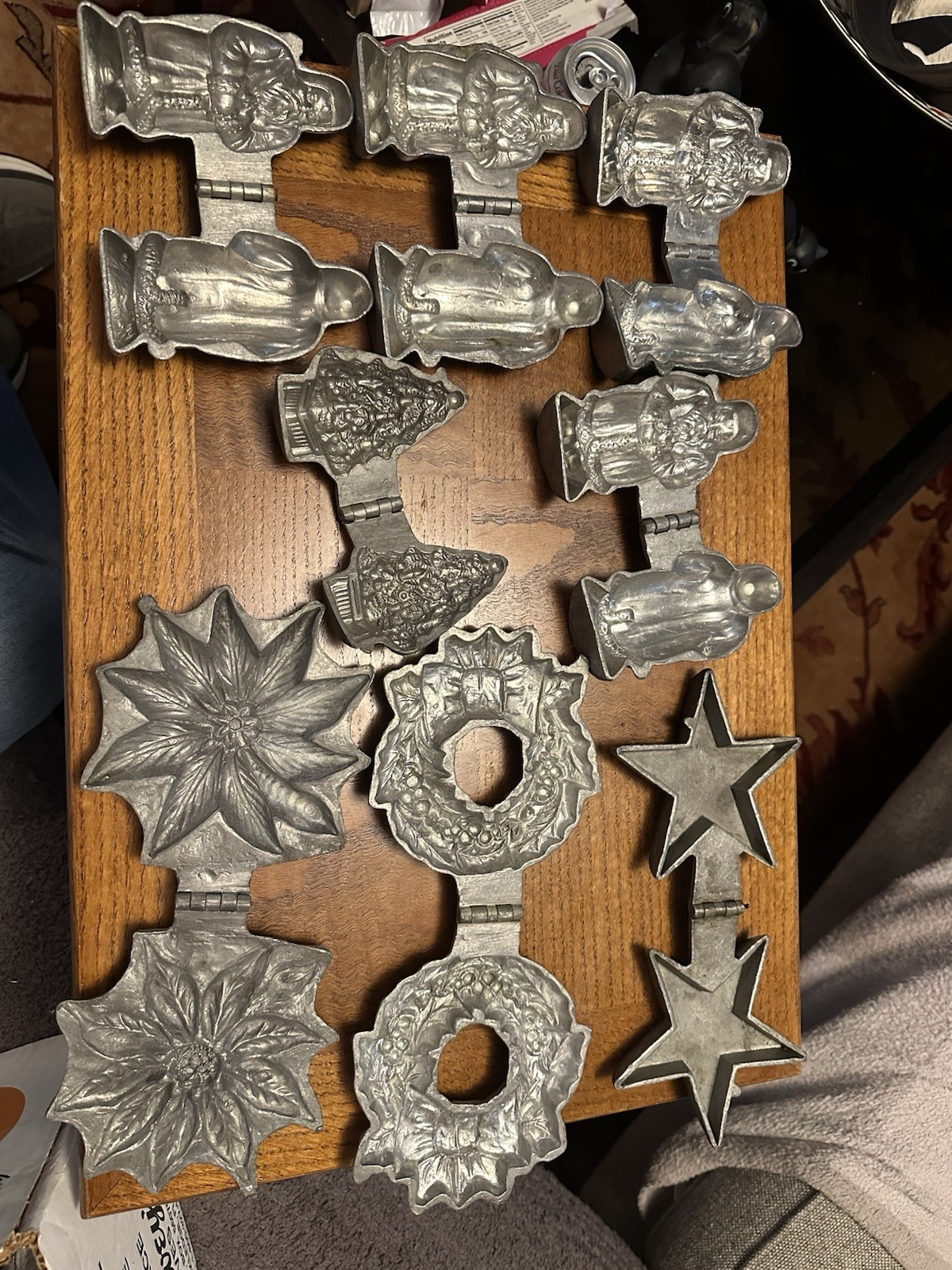 Lot Of 8 Antique Ice Cream Mold Christmas MARKED E&Co NY Santa Wreath Star Tree