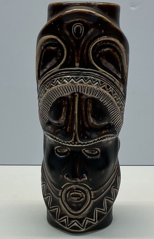 Trader Vic’s Notu Tiki Mug Gloss Brown Papua Guinea Mask Logo 16oz