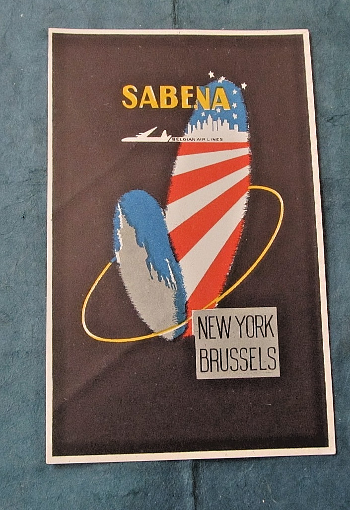 Vintage Sabena Belgian Airways New York Brussels luggage decal/sticker