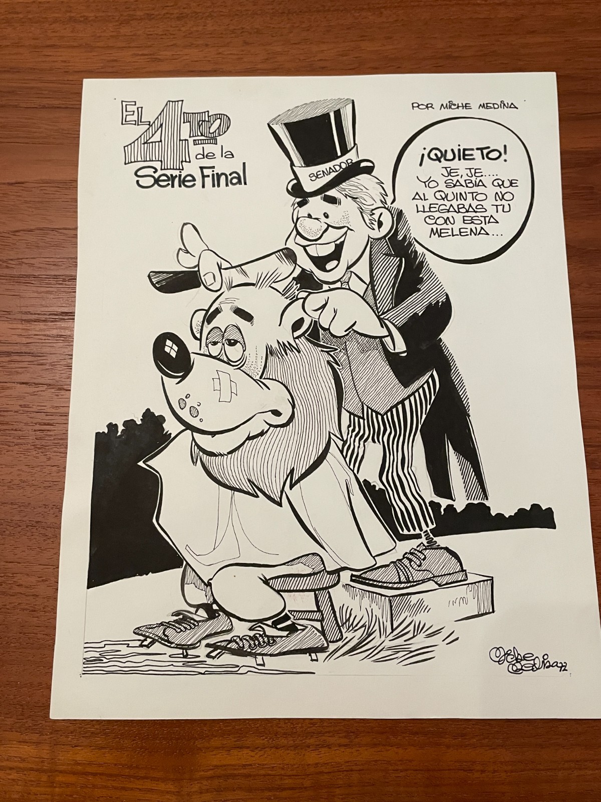 Original 1972 Miche Medina Senadores de San Juan vs Ponce Baseball Comic Art