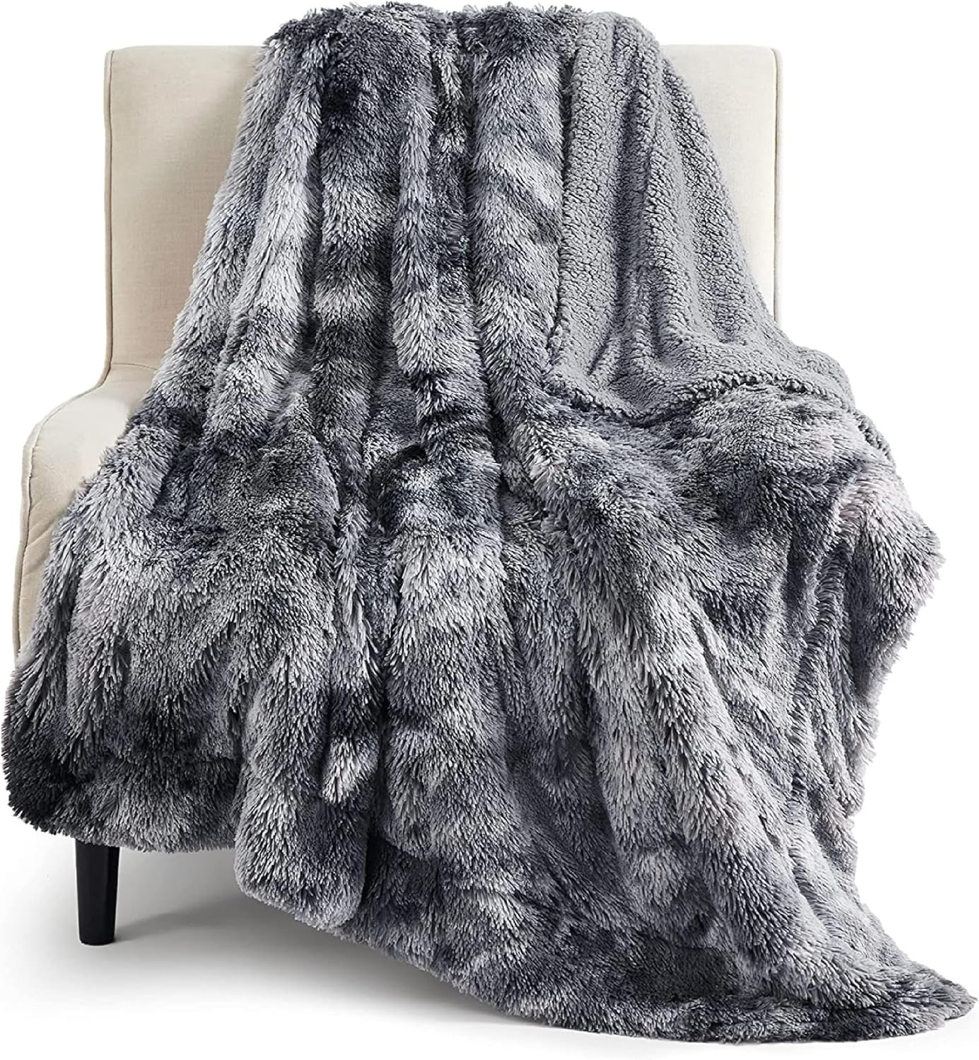 Bedsure Faux Fur Fluffy Fleece Sherpa Blanket Couch Throw Grey 50\