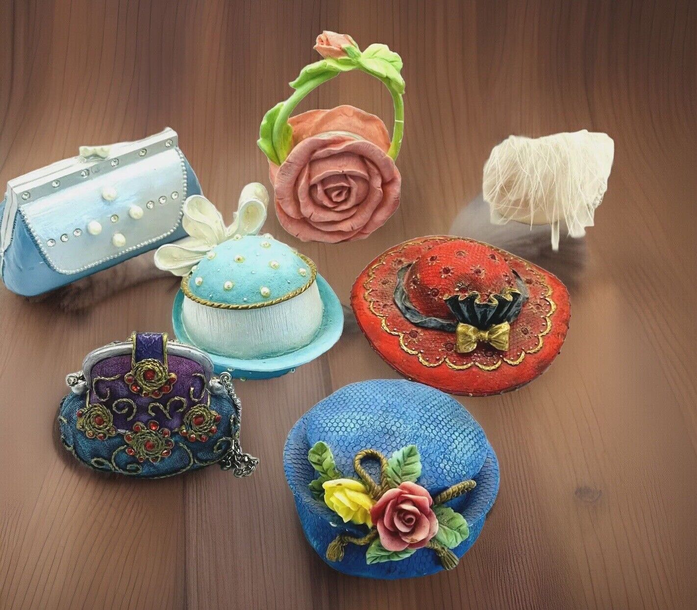Colorful Resin Hats & Purse Figurines