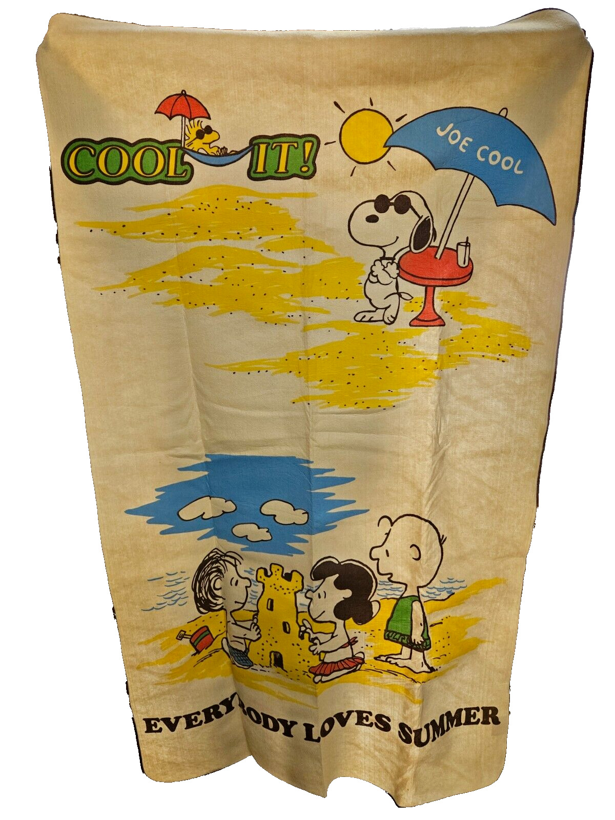 Vtg Chatham 1970s PEANUTS Snoopy Charlie Brown Blanket Summer Joe Cool Woodstock