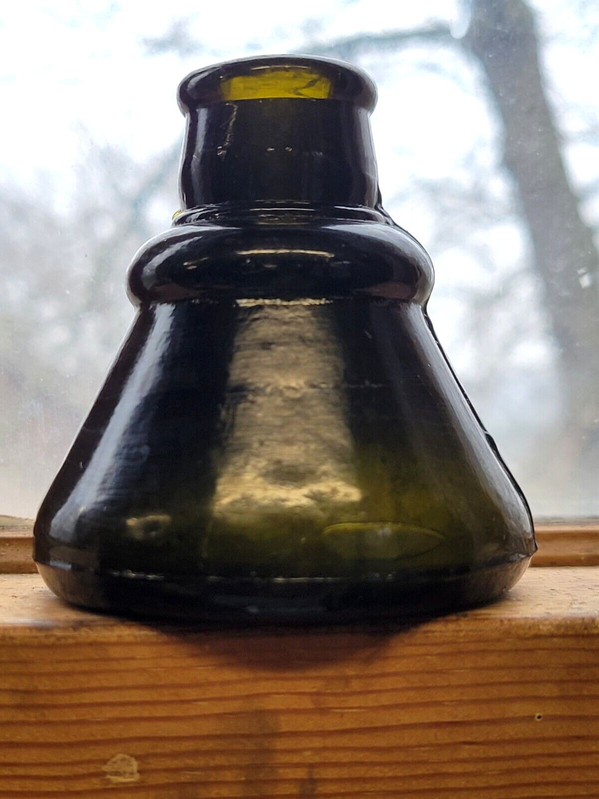 Antique Dark Olive Green Mold Blown Glass Cone Ink Bottle Unmarked Carter\'s?