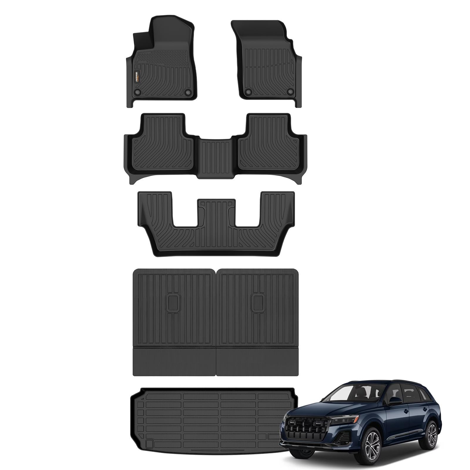 Binmotor-All Weather Car Floor Mats Cargo Liner Set for Audi Q7/SQ7 2020-2025... Binmotor-All Weather Car Floor Mats Cargo Liner Set for Audi Q7/SQ7 2020-2025...