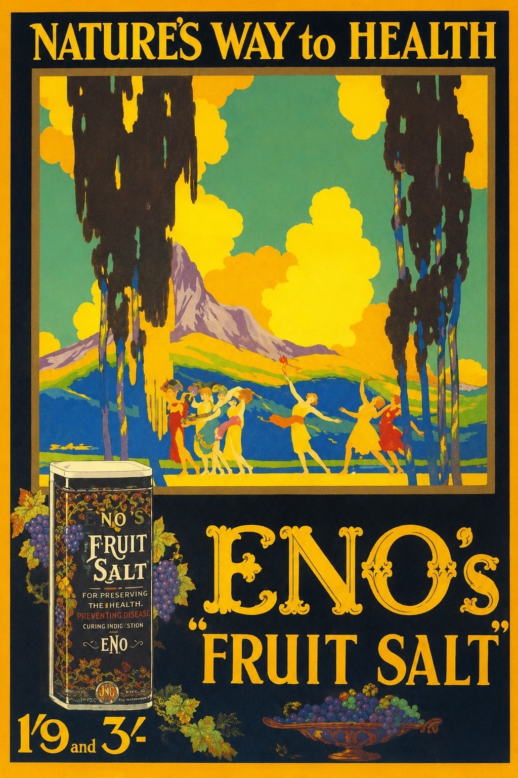 Nature\'s Way to Health Eno\'s Fruit Salt Vintage Ad Poster - 28x40\
