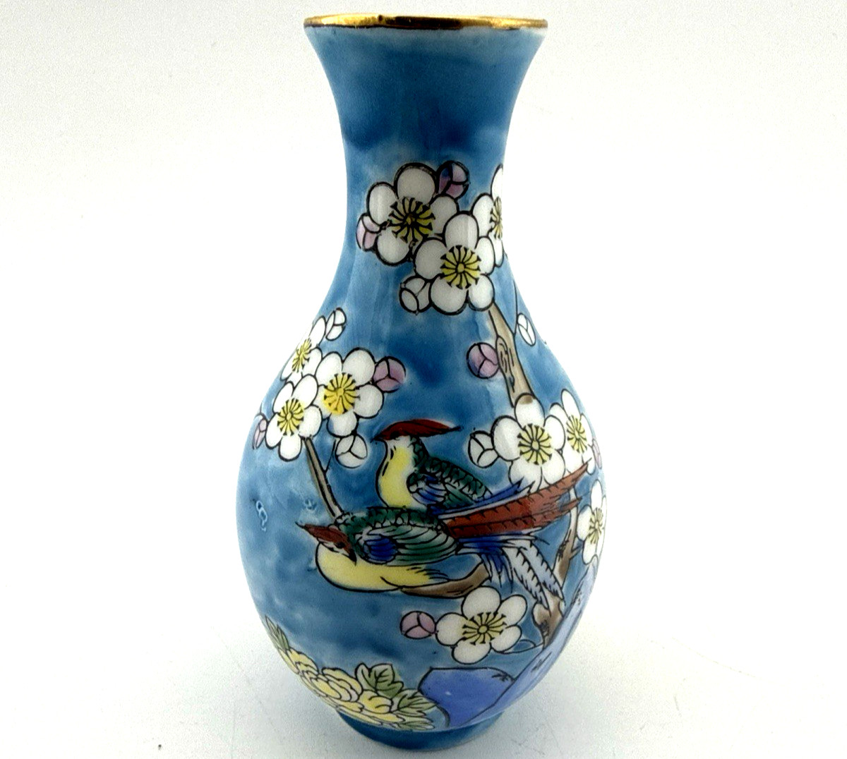 Japanese Porcelain Blue Prunus Flower Vase 5 in Handmade Japan