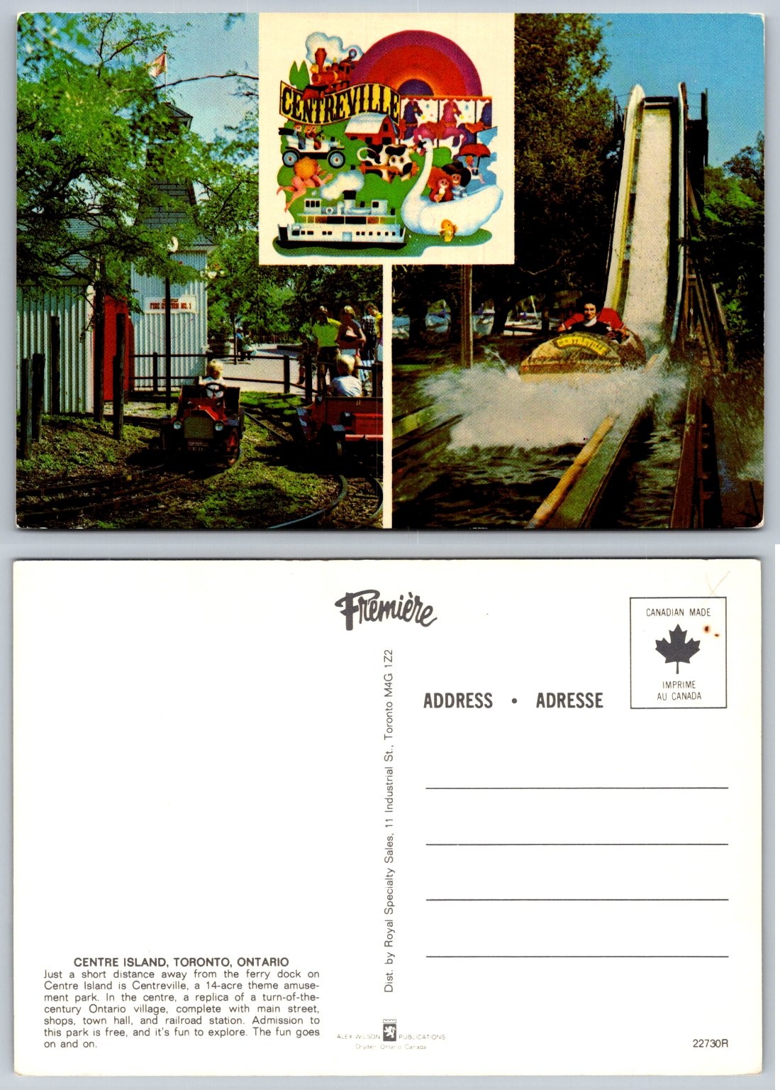 Vintage Centreville Amusement Park Toronto Ontario Postcard Log Flume Ride