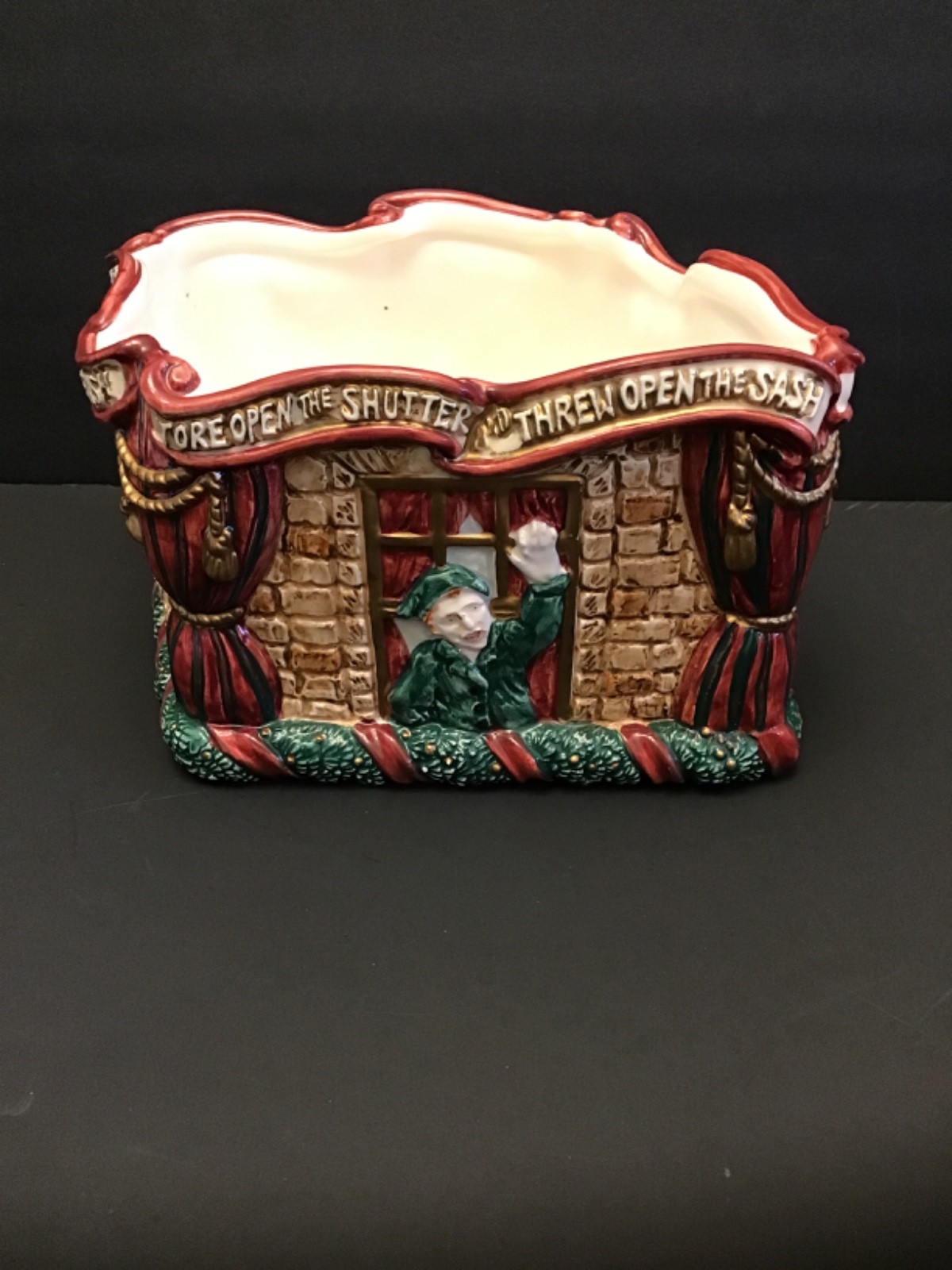 1993 Fitz & Floyd  Hand Painted The Night Before Christmas Potpourri Bowl w/Box