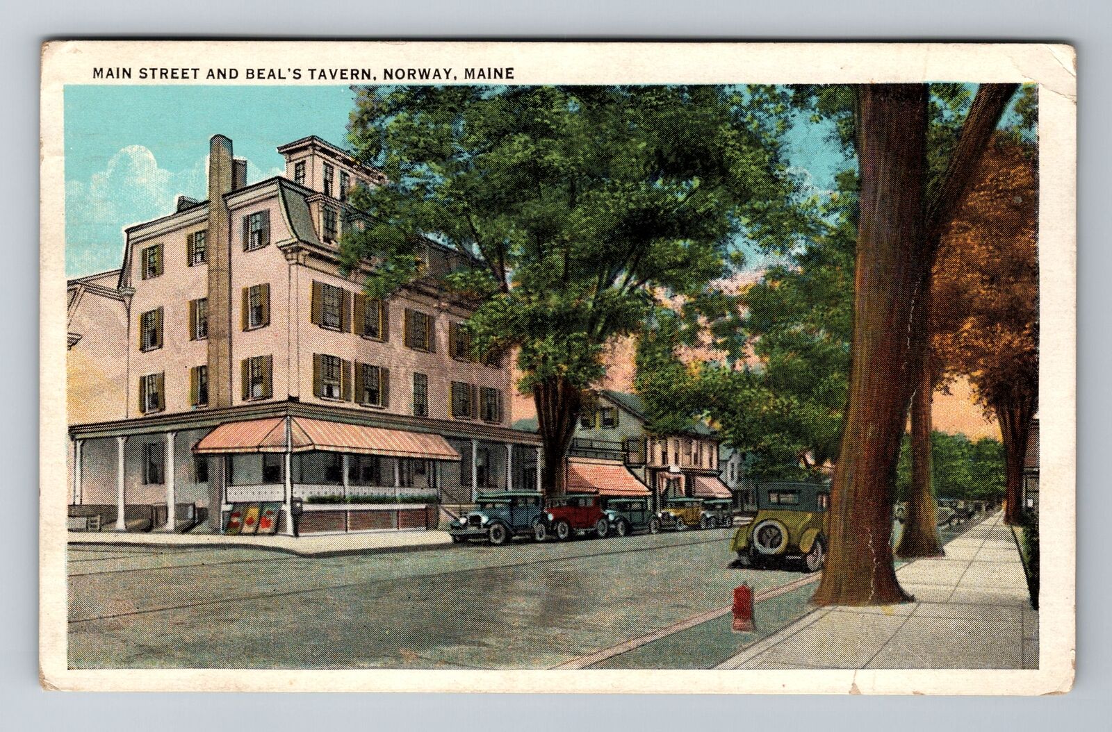 Norway ME-Maine, Main Street And Beal's Tavern, Antique, Vintage Postcard